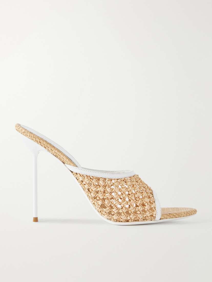 Paris Texas Lidia Leather-trimmed Straw Mules