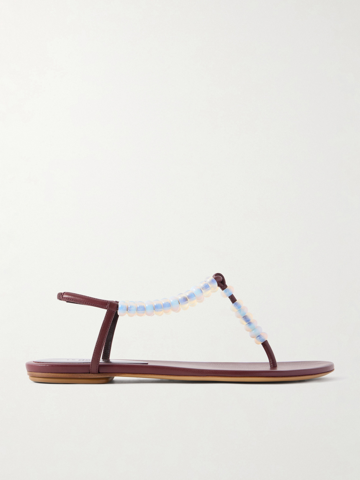 Le Monde Beryl Bead-embellished Leather Thong Sandals In Burgundy