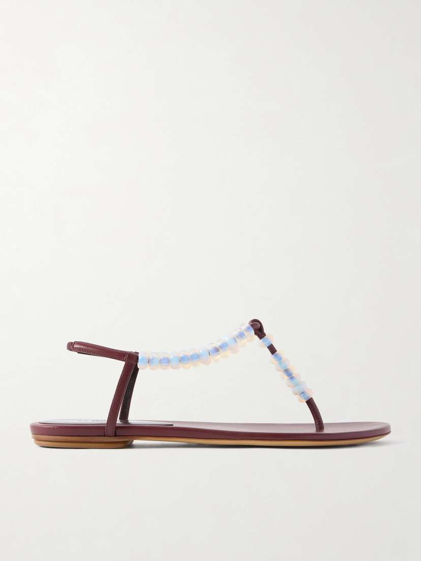 Bead-embellished Leather Thong Sandals