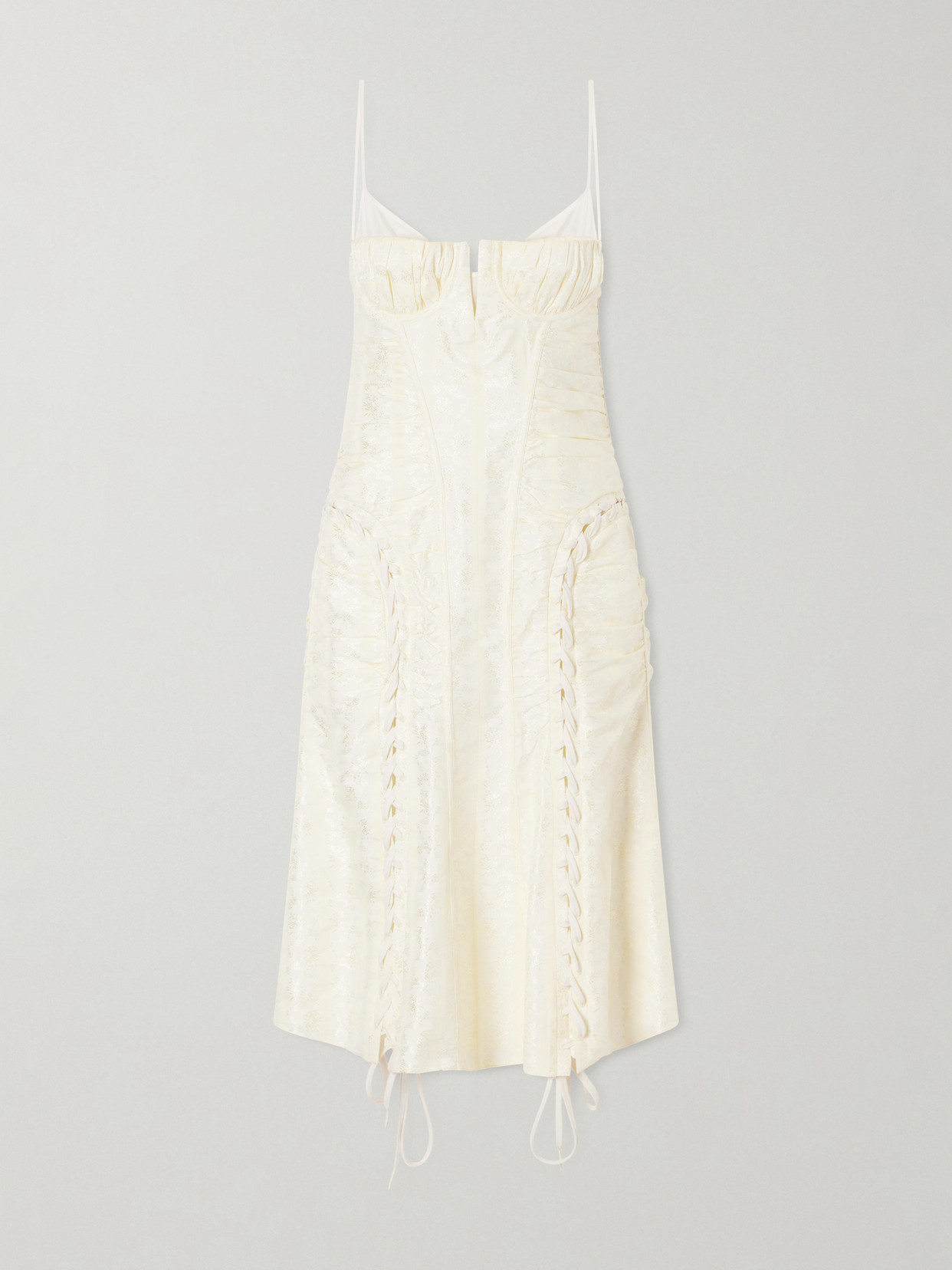 Alexander Mcqueen Pleated Paneled Satin Brocade Midi Dress In White
