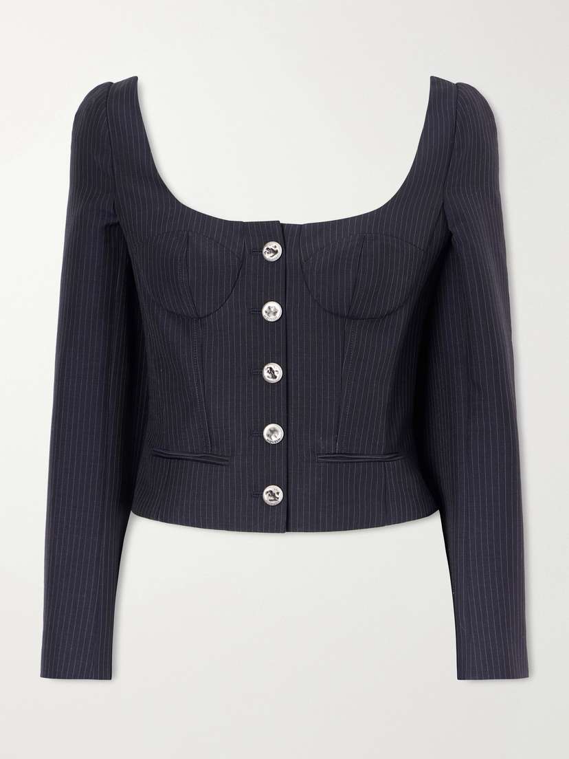 McQueen Cropped Pinstriped Wool And Mohair-blend Jacket