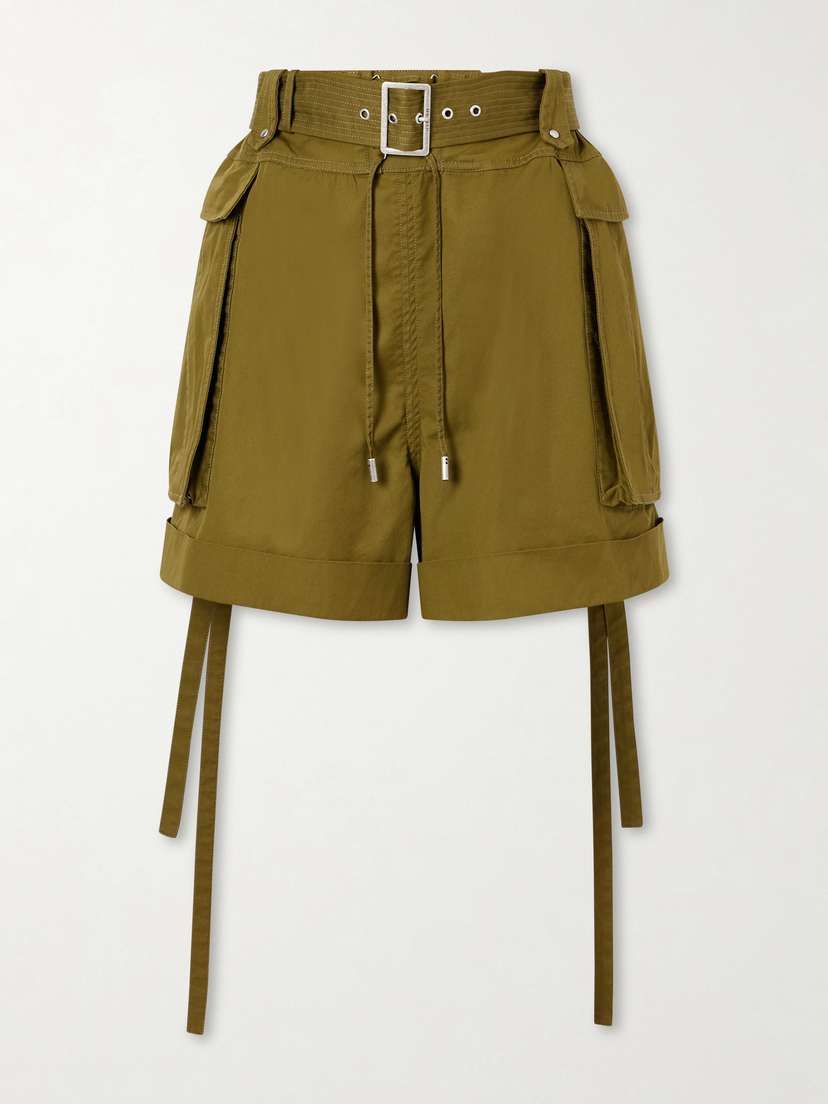McQueen Belted Cotton-twill Shorts