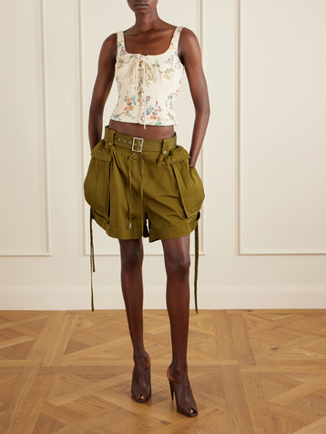 McQueen Belted cotton-twill shorts