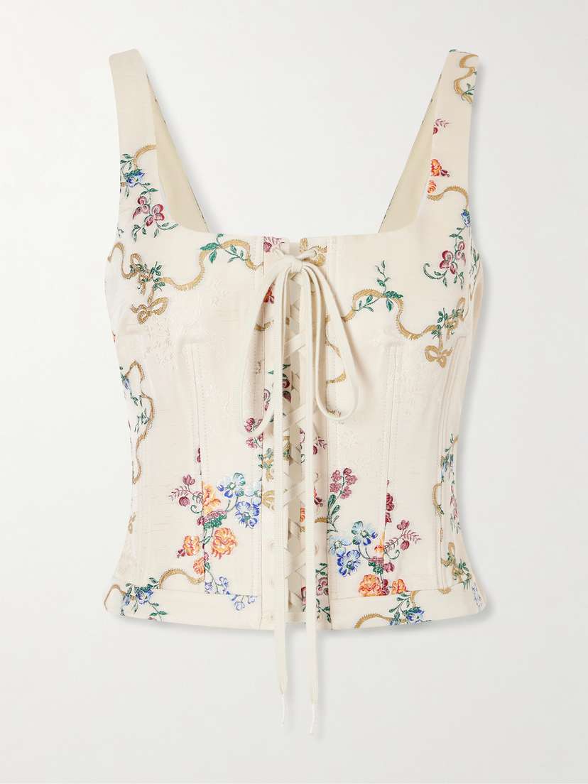 Floral-print Crepe Corset Top
