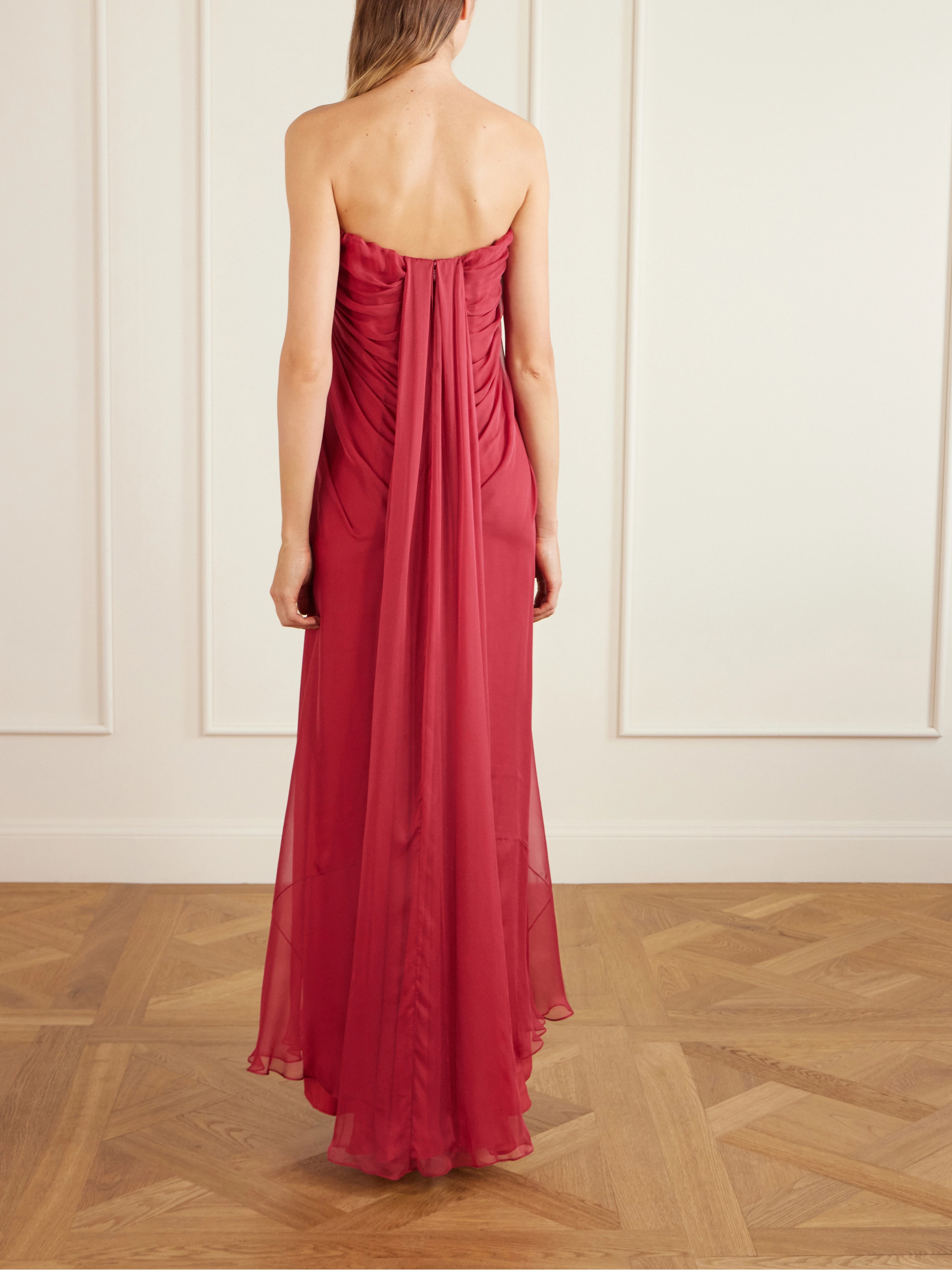 McQueen Strapless draped silk-chiffon bustier gown