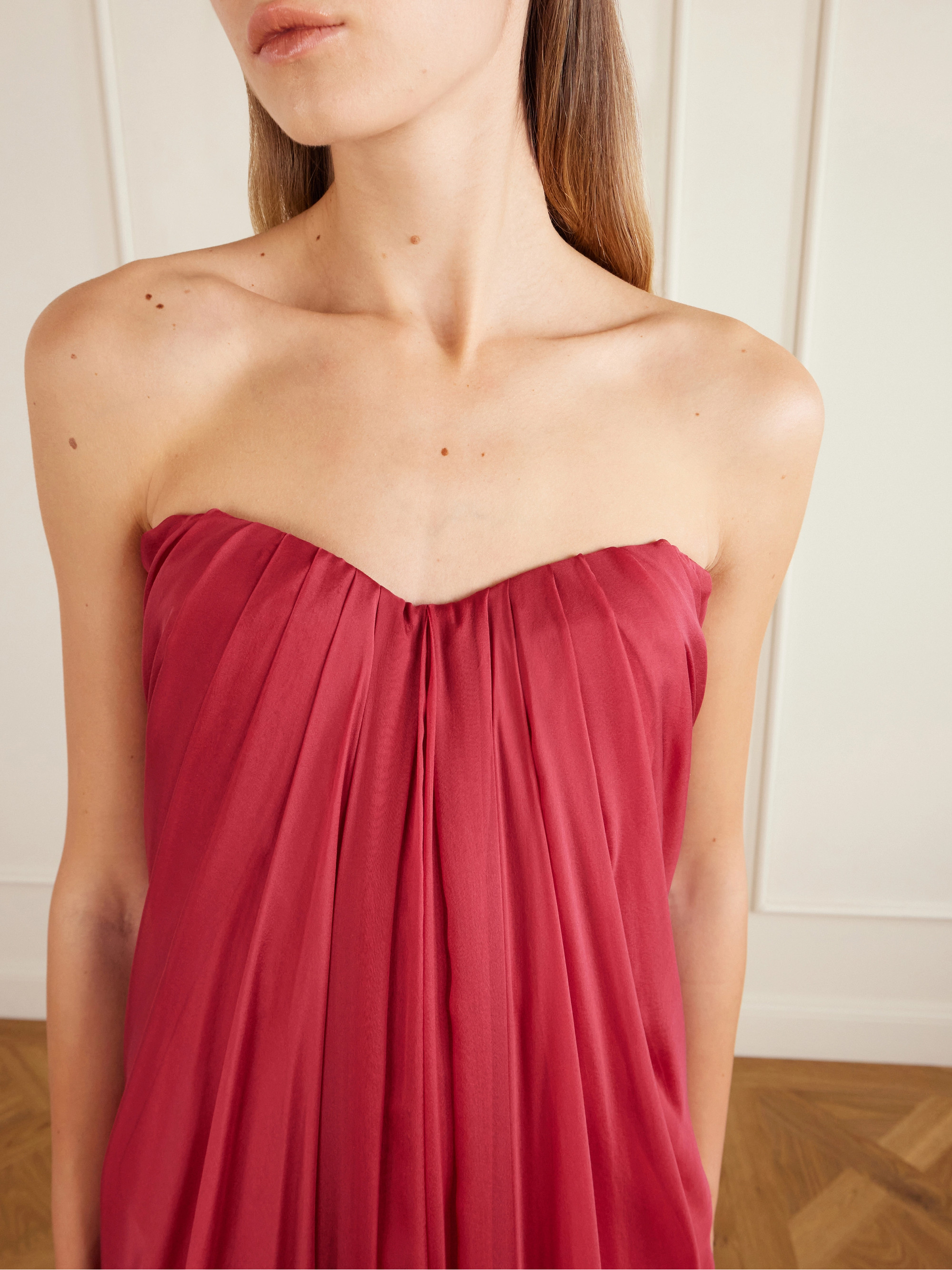 McQueen Strapless draped silk-chiffon bustier gown