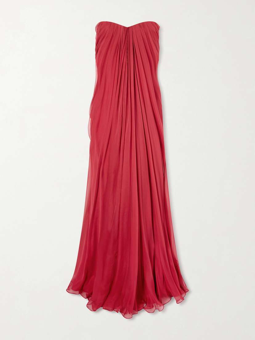 McQueen Strapless Draped Silk-chiffon Bustier Gown
