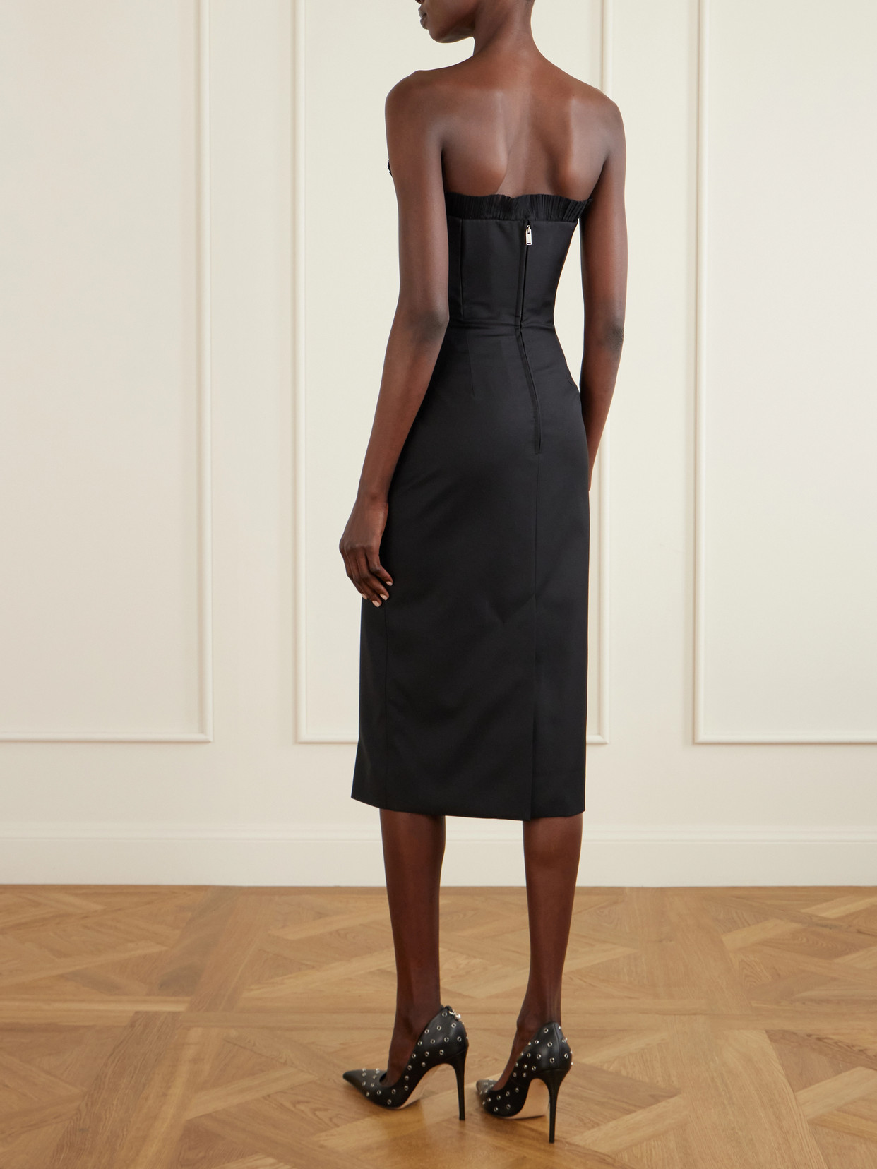 Alexander Mcqueen Strapless Ruffled Tulle-trimmed Wool Dress In Black