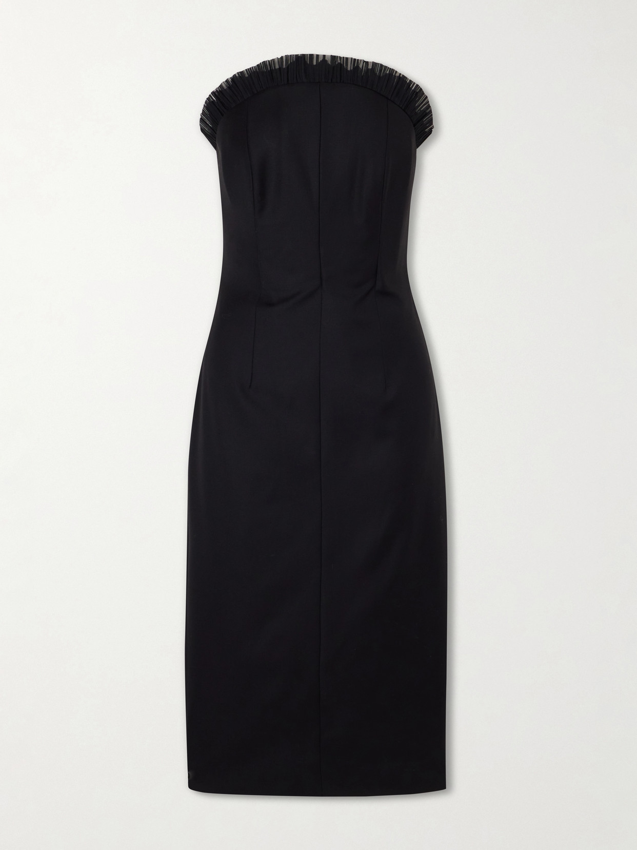 Alexander Mcqueen Strapless Ruffled Tulle-trimmed Wool Dress In Black