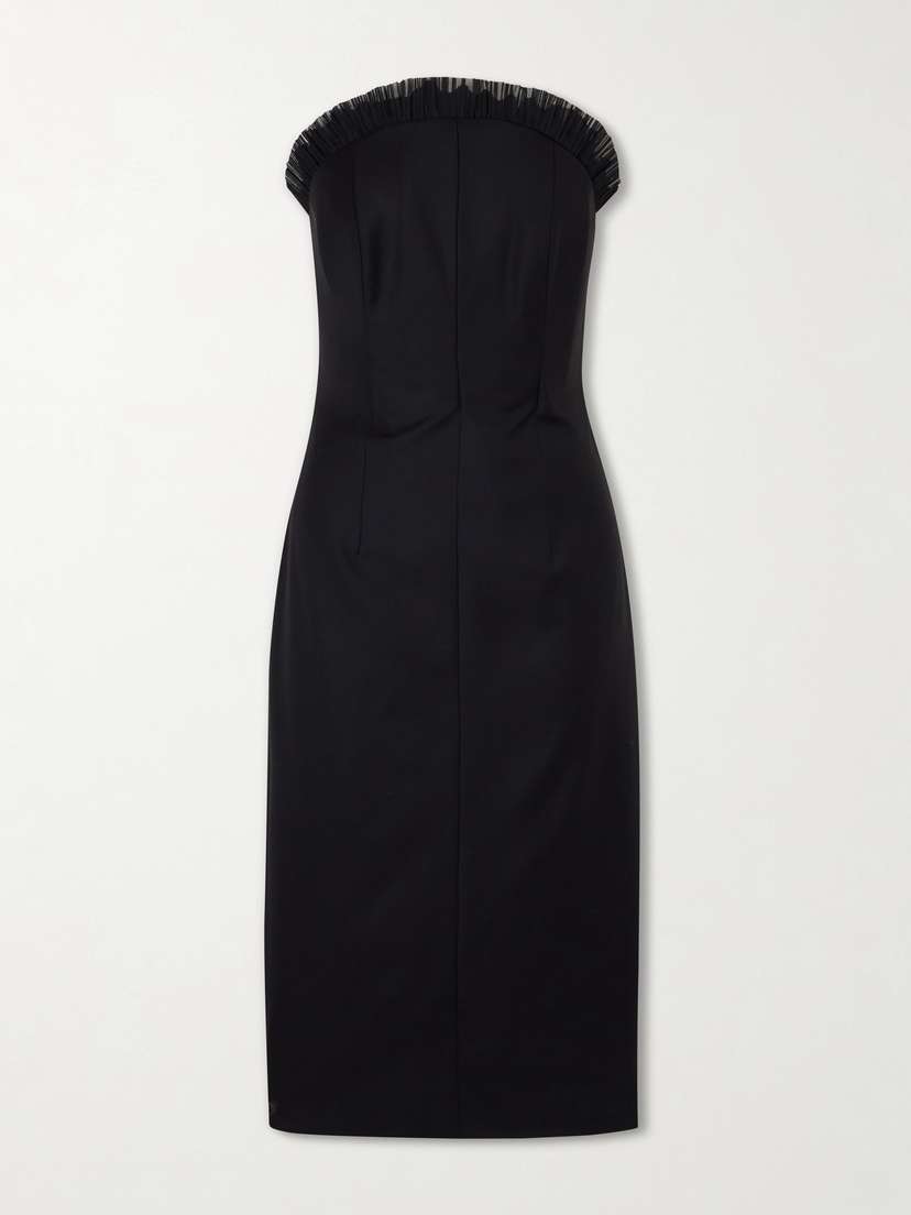 McQueen Strapless Ruffled Tulle-trimmed Wool Dress
