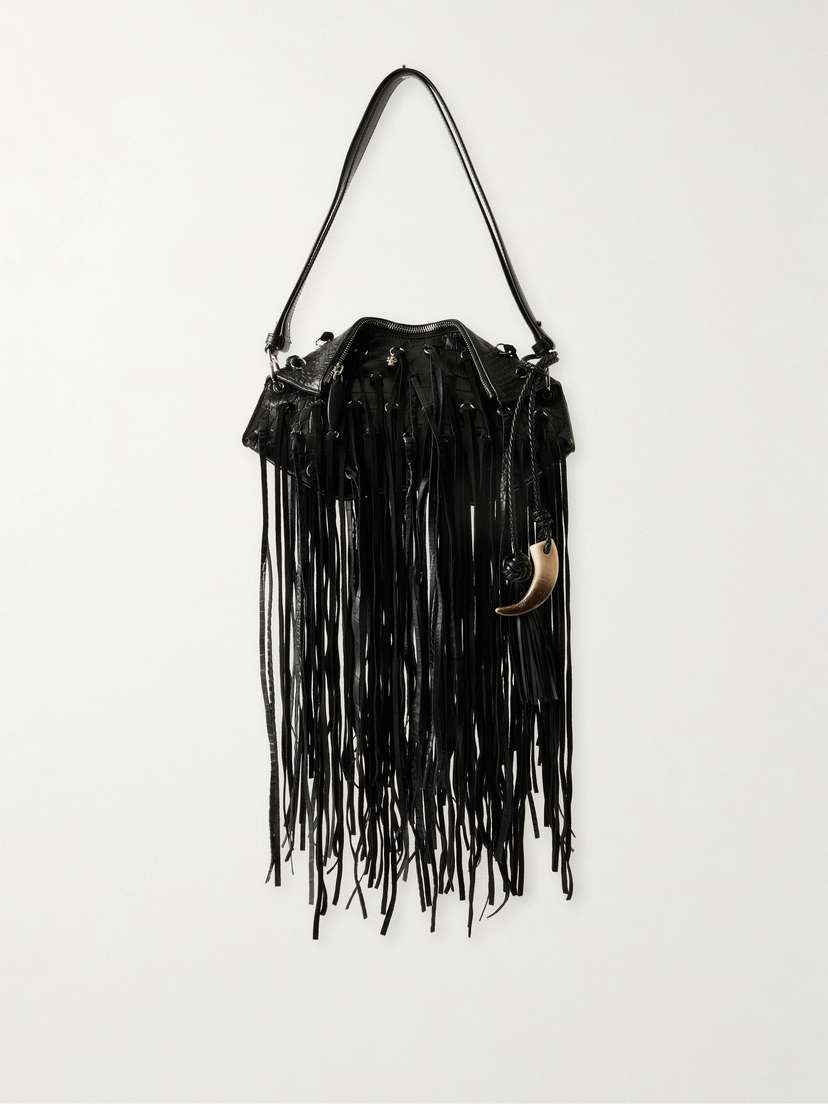 McQueen Manta Tasseled Croc-effect Leather Shoulder Bag