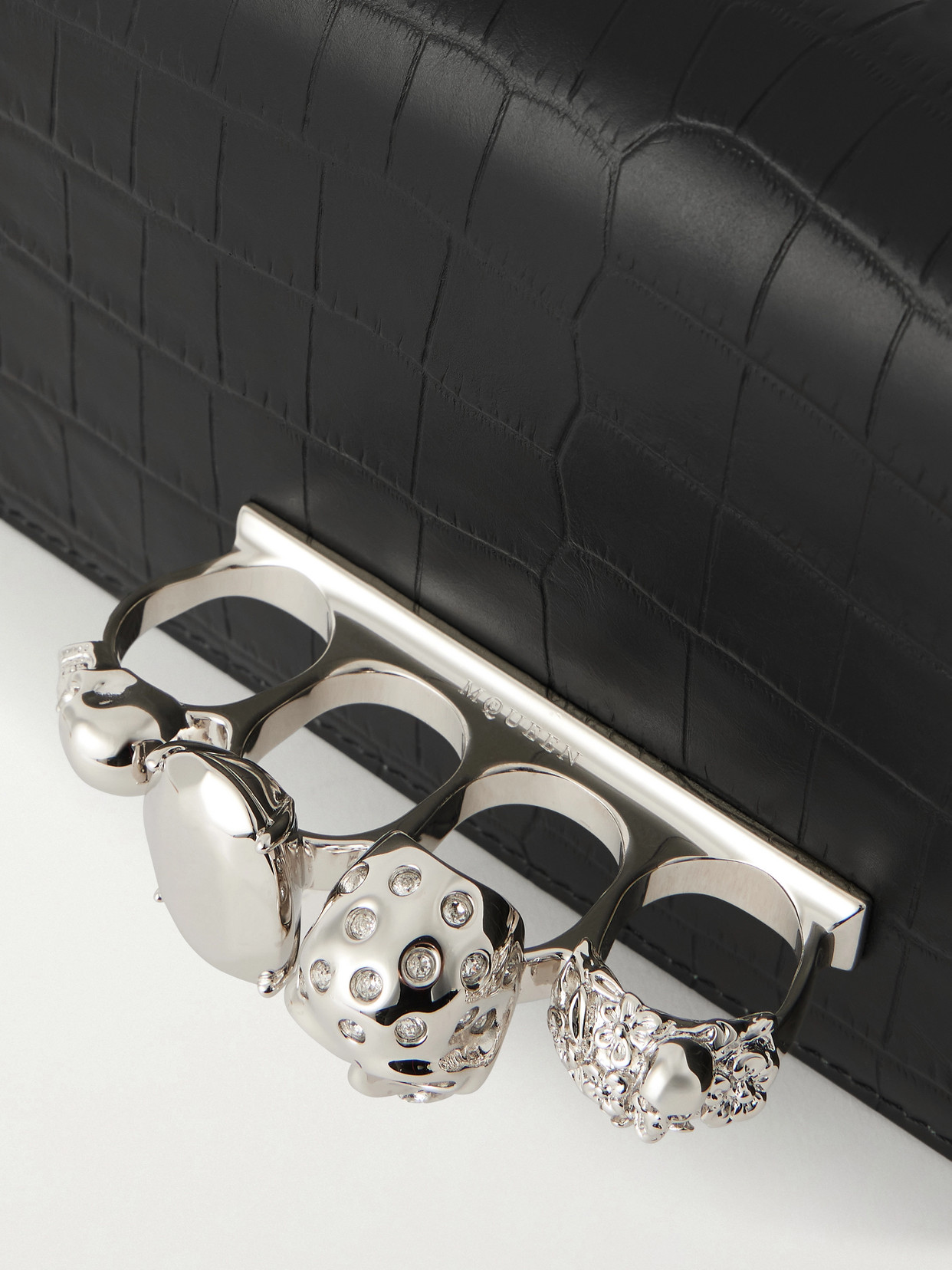 Jeweled Satchel Mini Embellished Croc-Effect Shoulder Bag