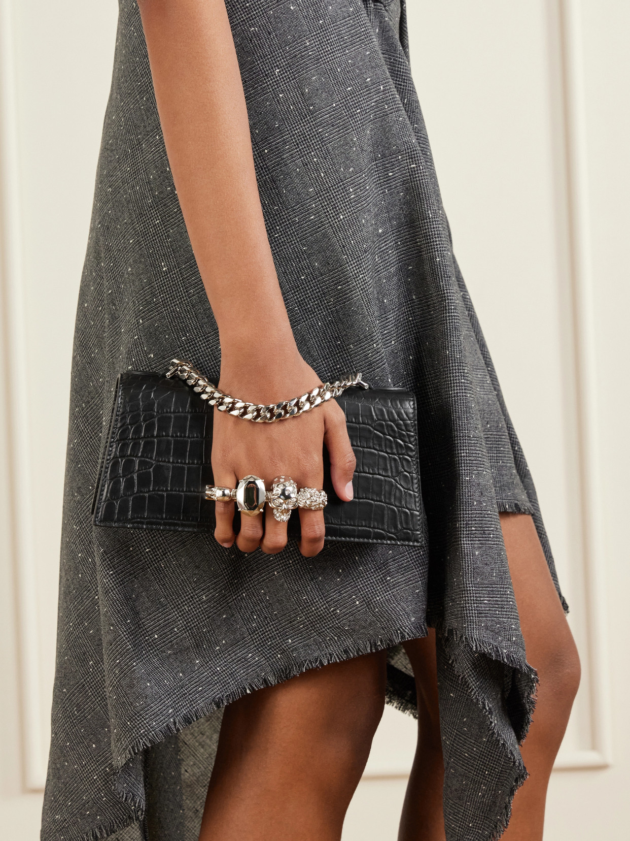 Jeweled Satchel Mini Embellished Croc-Effect Shoulder Bag