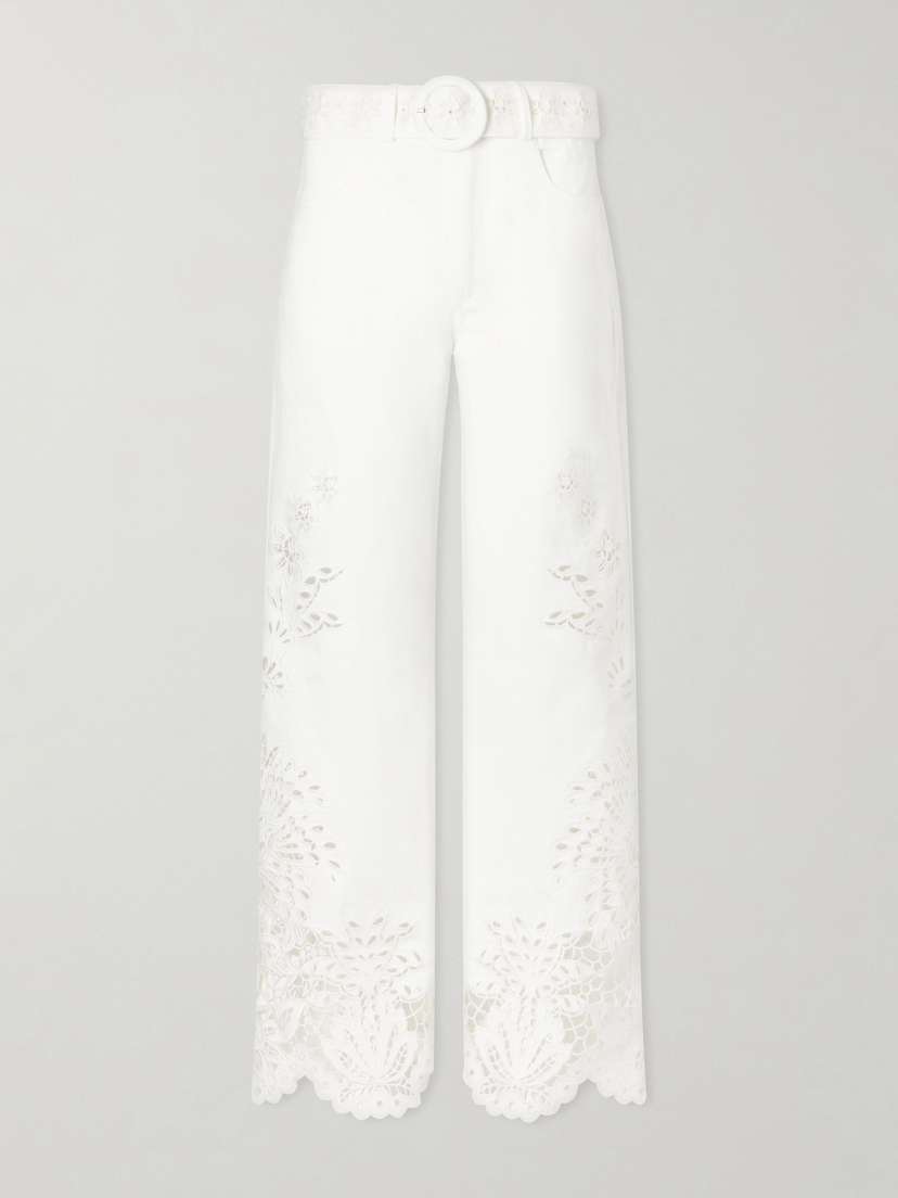 Farm Rio Belted Embroidered Straight-leg Jeans