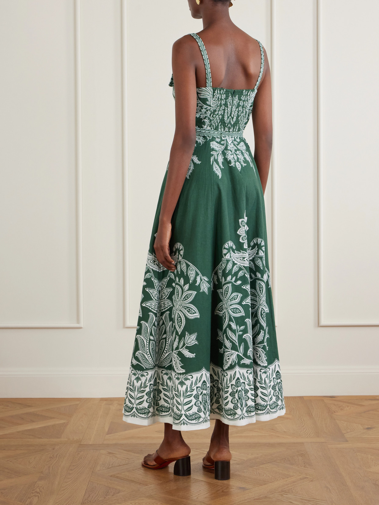 Farm Rio Miranda Buckles Floral Belted Midi Dress In Green