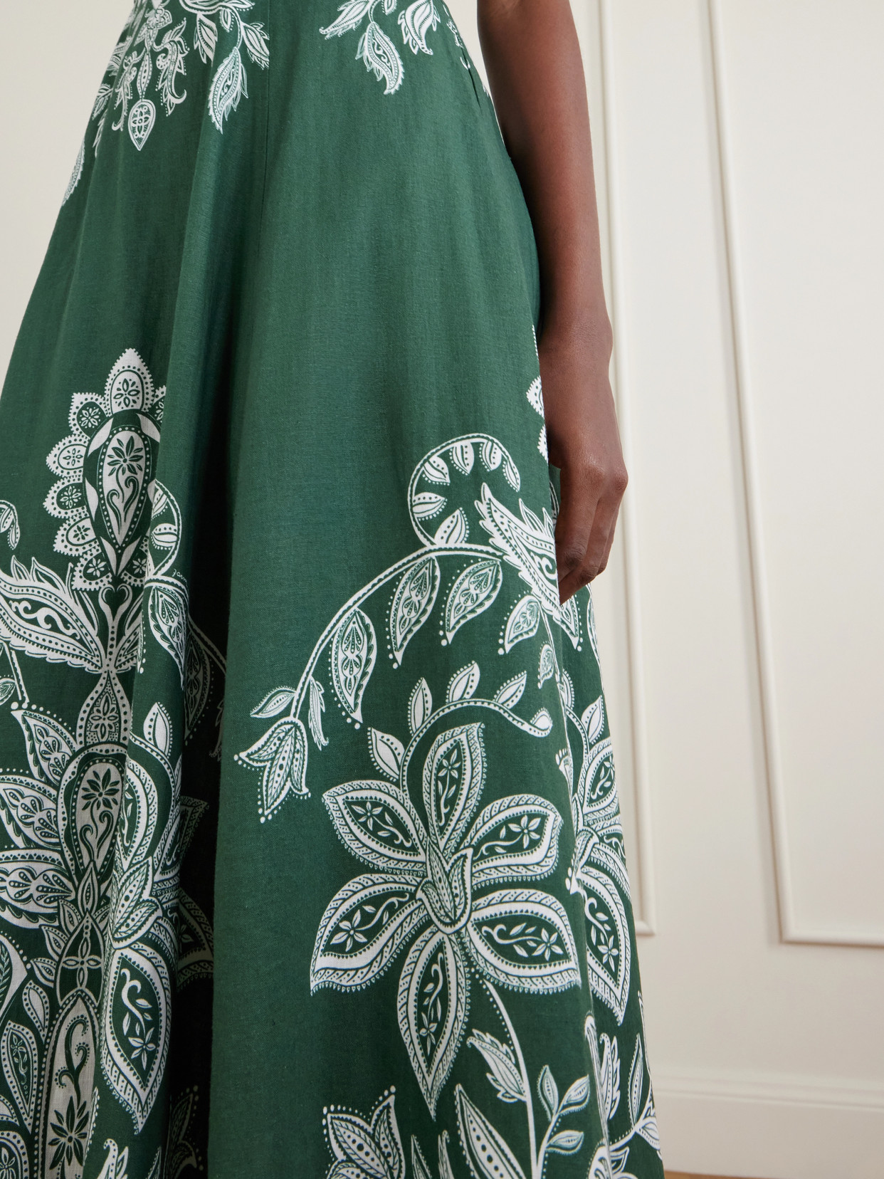 Farm Rio Miranda Buckles Floral Belted Midi Dress In Green