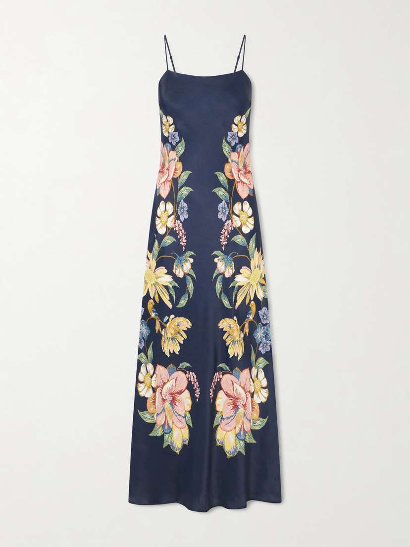 Farm Rio Maira Floral-print Satin Maxi Dress