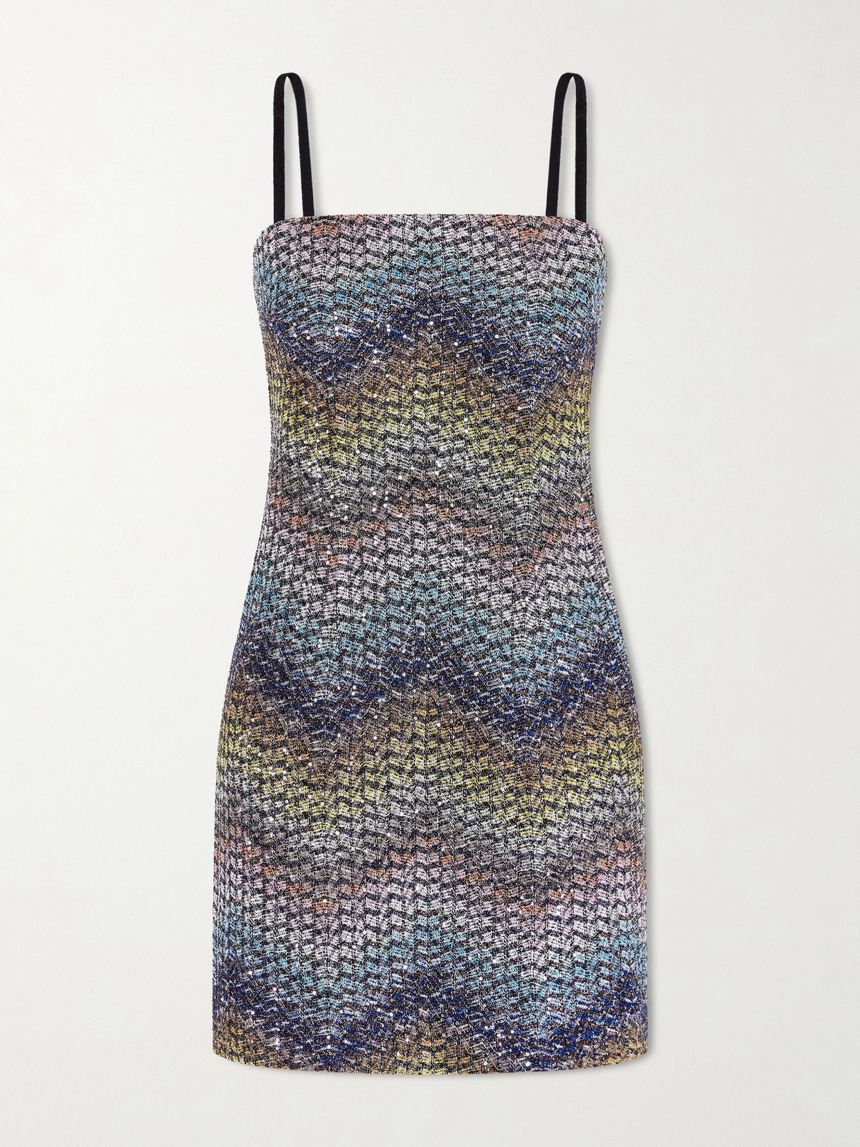 Missoni Sequin-embellished Metallic Crochet-knit Mini Dress In Blue