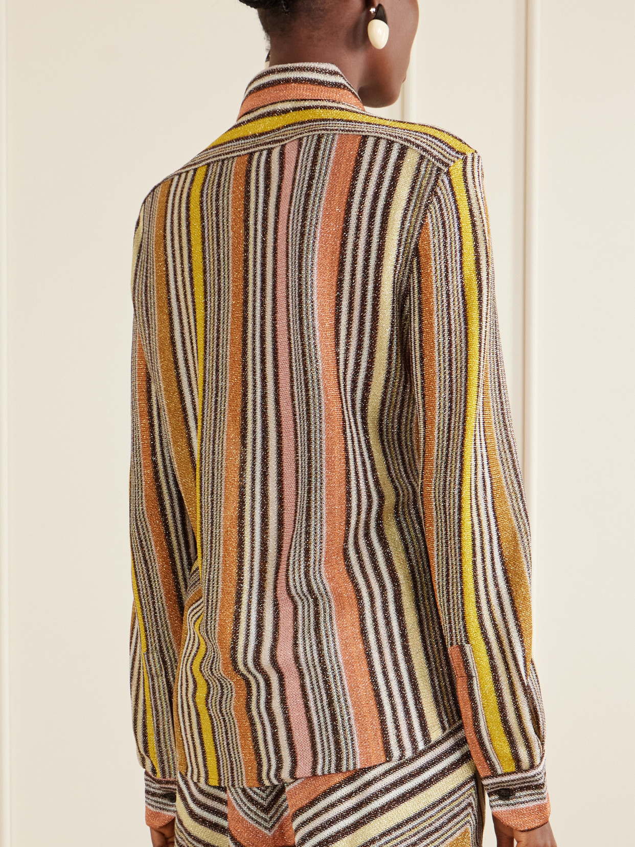 Striped Metallic Crochet-Knit Shirt