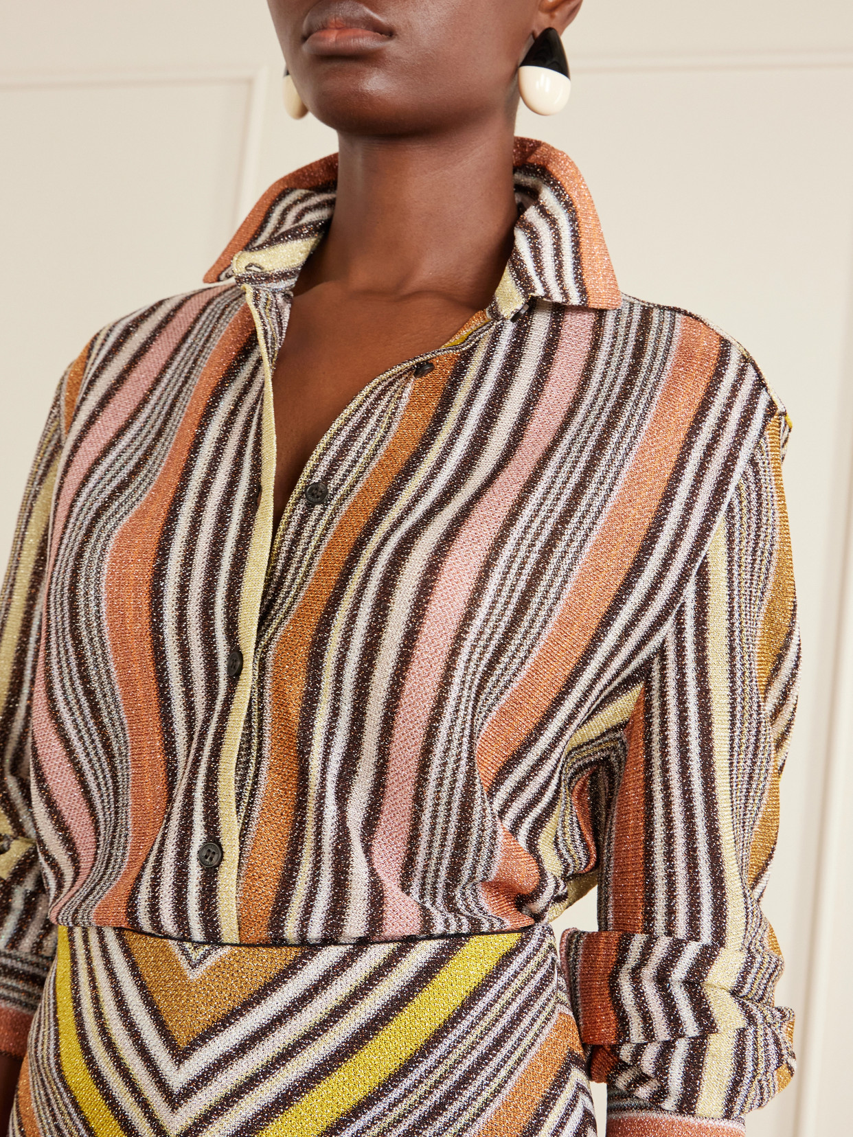 Striped Metallic Crochet-Knit Shirt