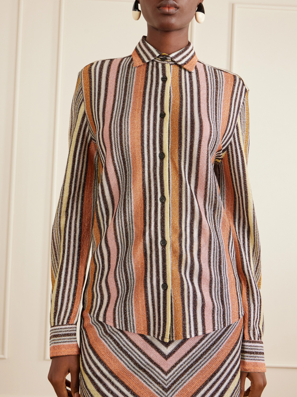 Striped Metallic Crochet-Knit Shirt