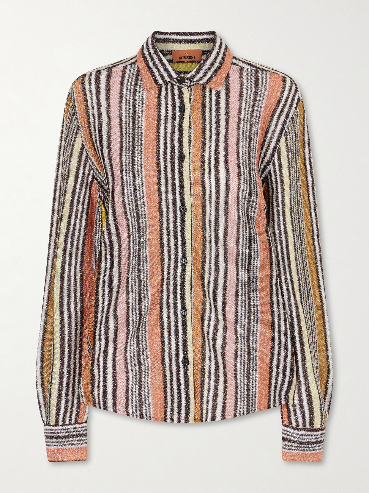 Missoni Striped Metallic Crochet-knit Shirt In Orange