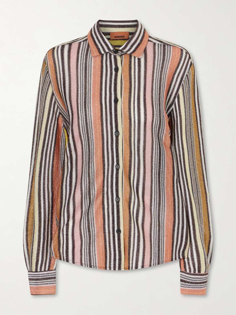Missoni Striped Metallic Crochet-knit Shirt