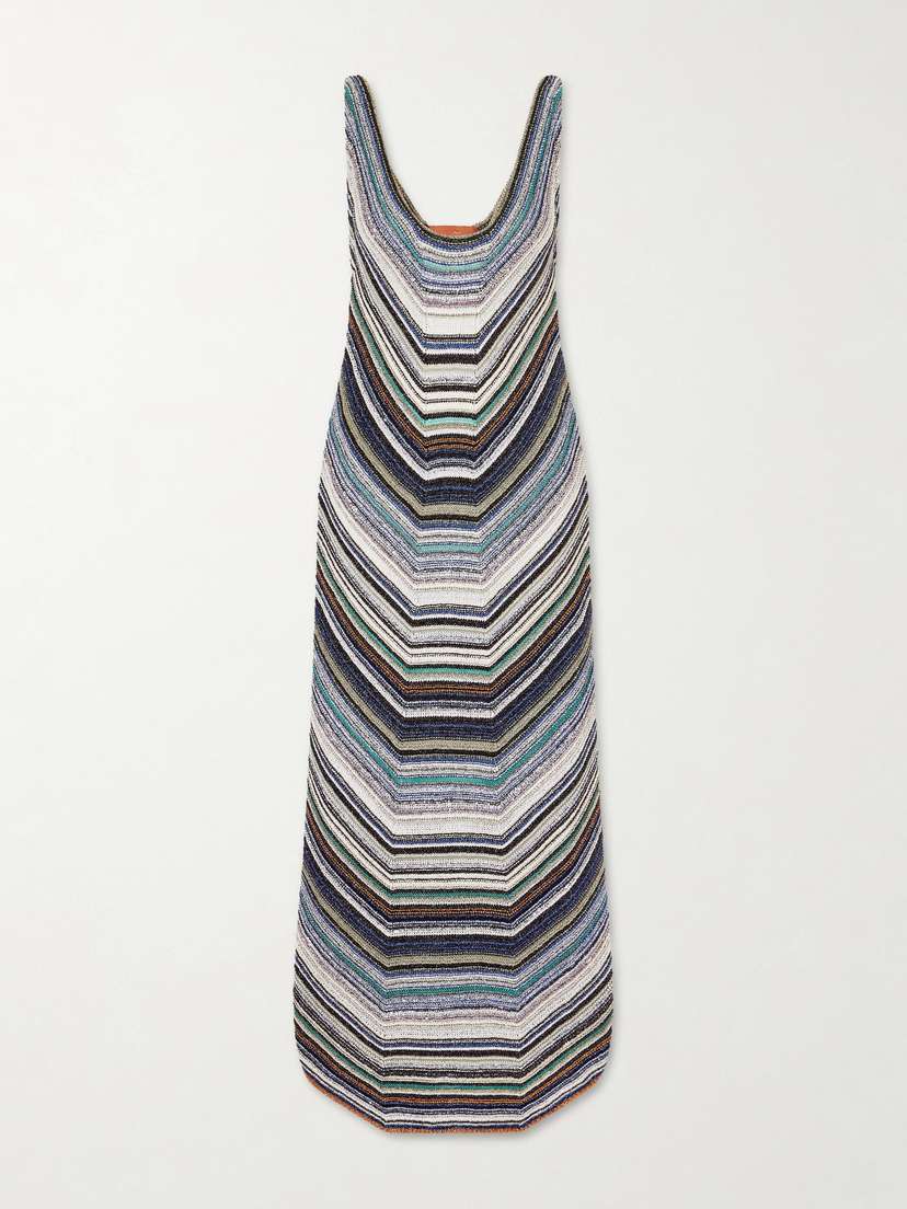 Missoni Striped Metallic Crochet-knit Midi Dress