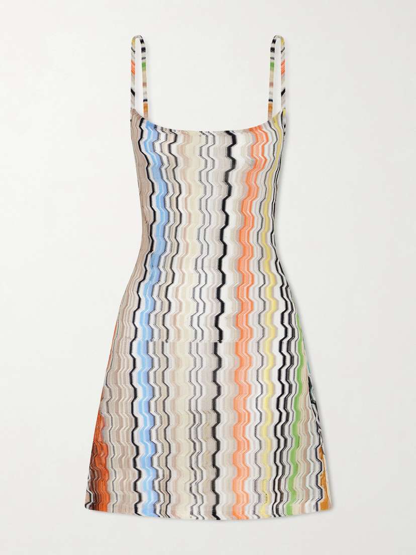 Missoni Striped Metallic Crochet-knit Mini Dress
