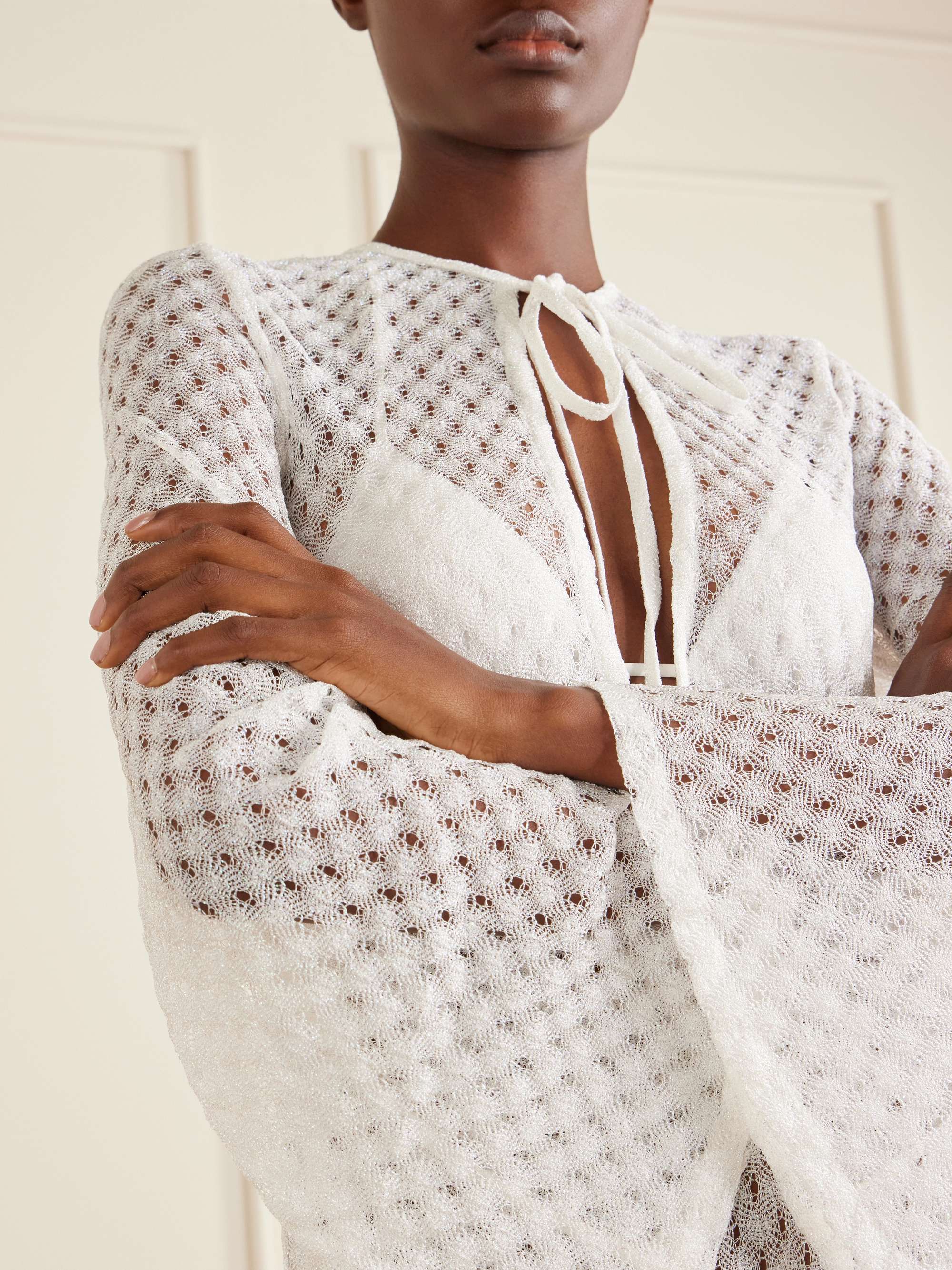 MISSONI Striped metallic crochet-knit coverup | NET-A-PORTER