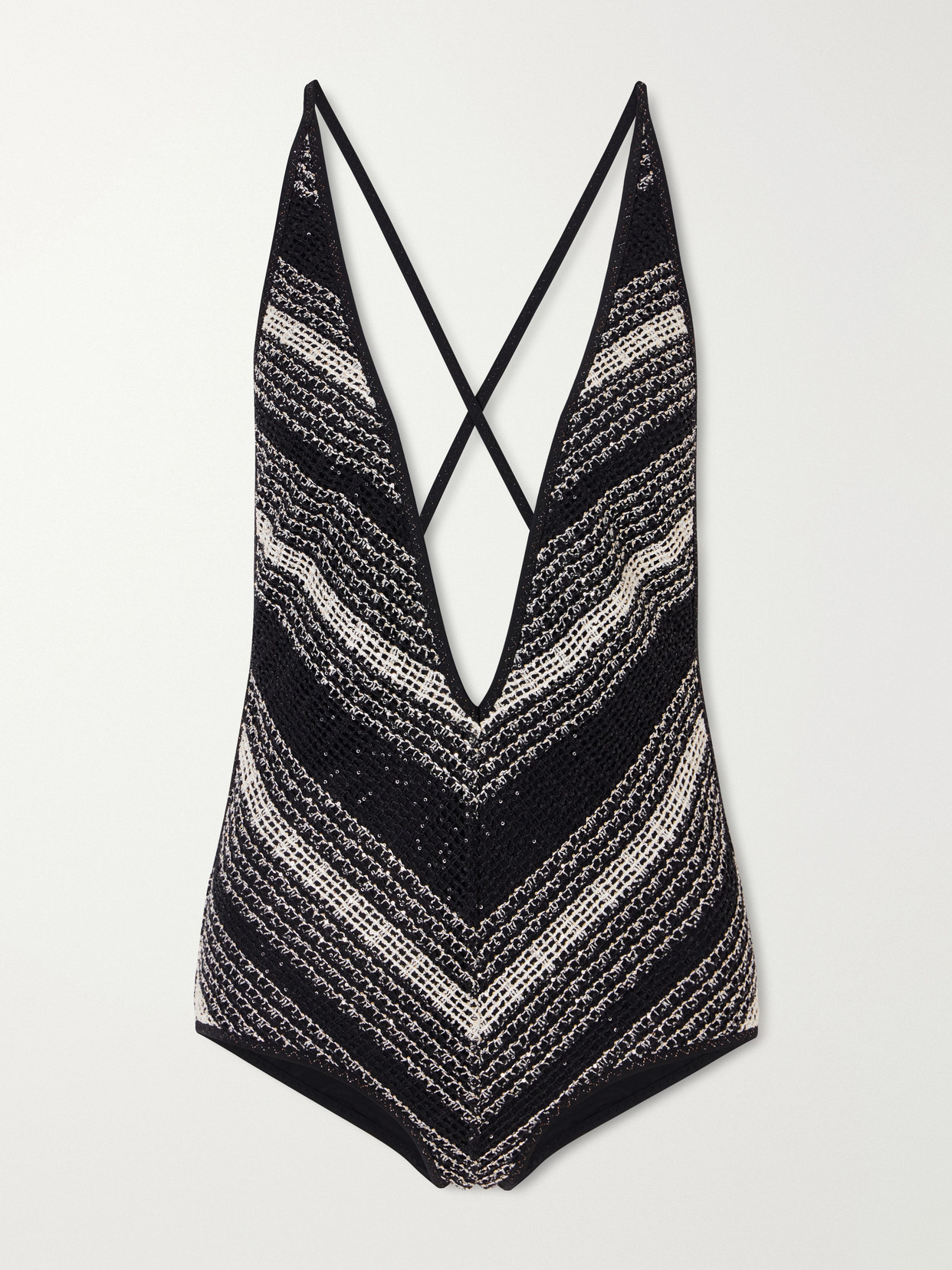 Missoni Striped Metallic Crochet-knit One-piece In Black