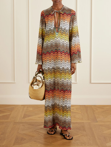 missoni metallic crochet knit dress Mare open-back metallic crochet-knit maxi dress - gold