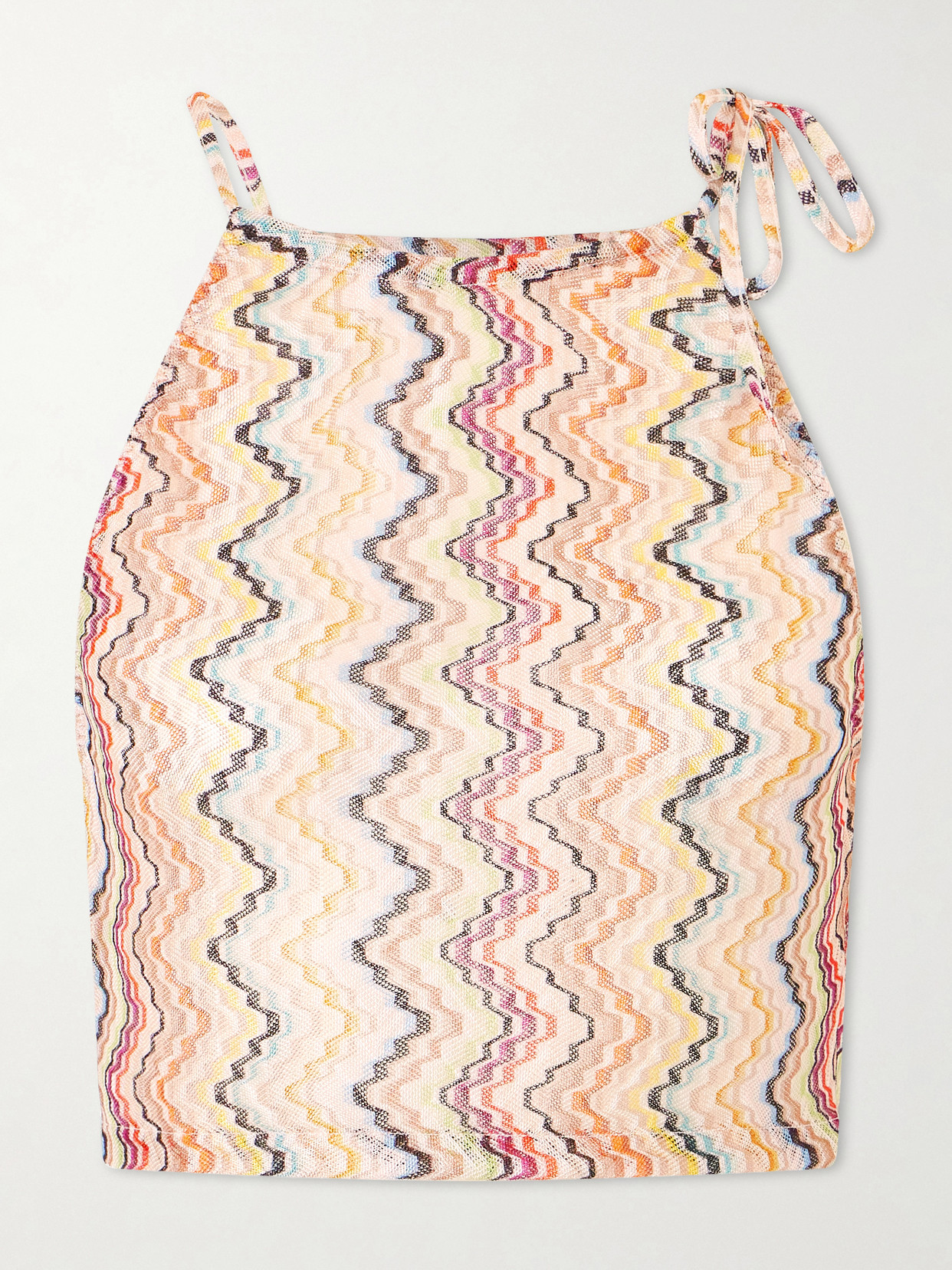 Missoni Cropped Gathered Striped Mesh Halterneck Top In Red