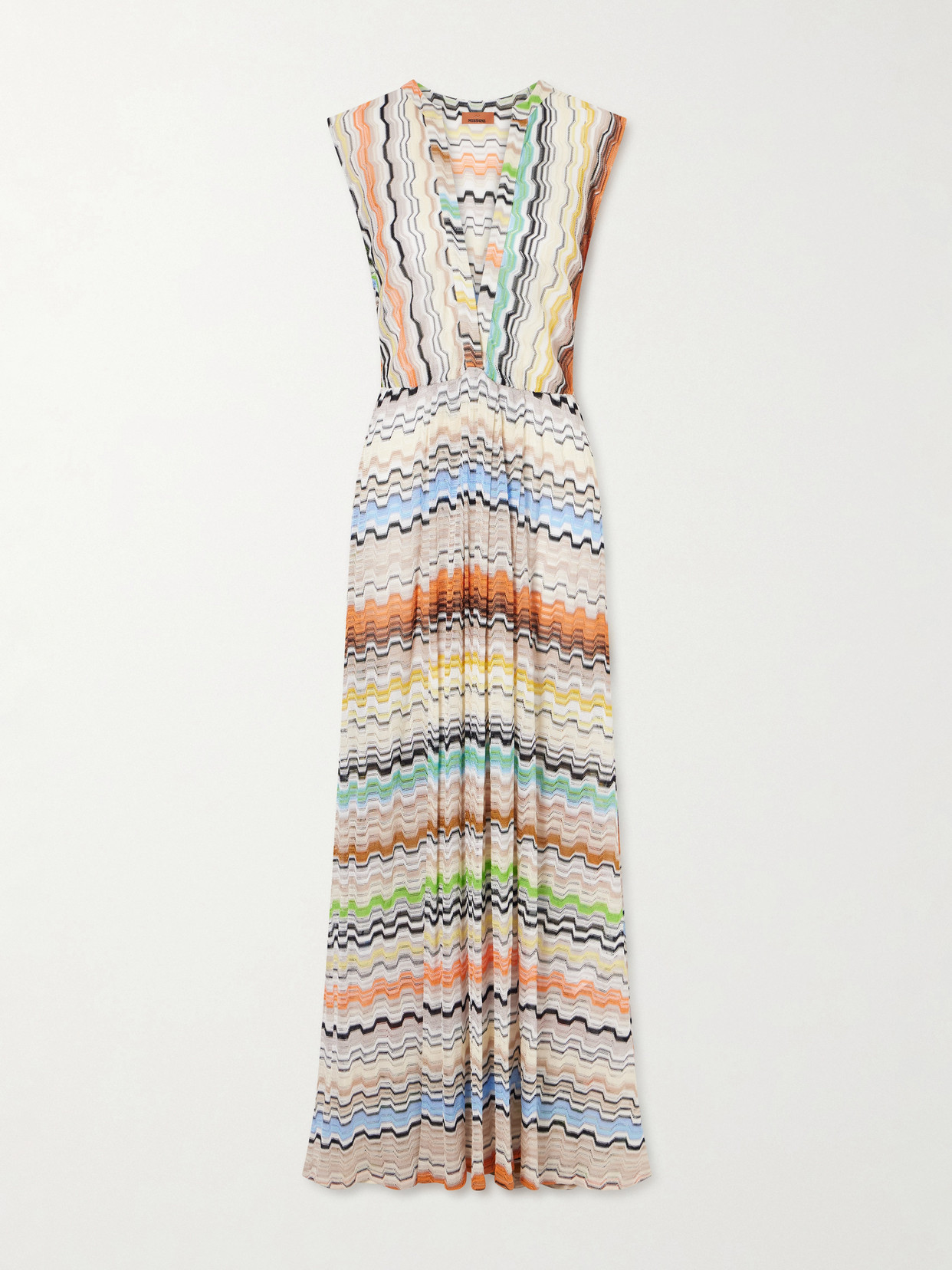 Missoni Pleated Striped Crochet-knit Maxi Dress In Multi