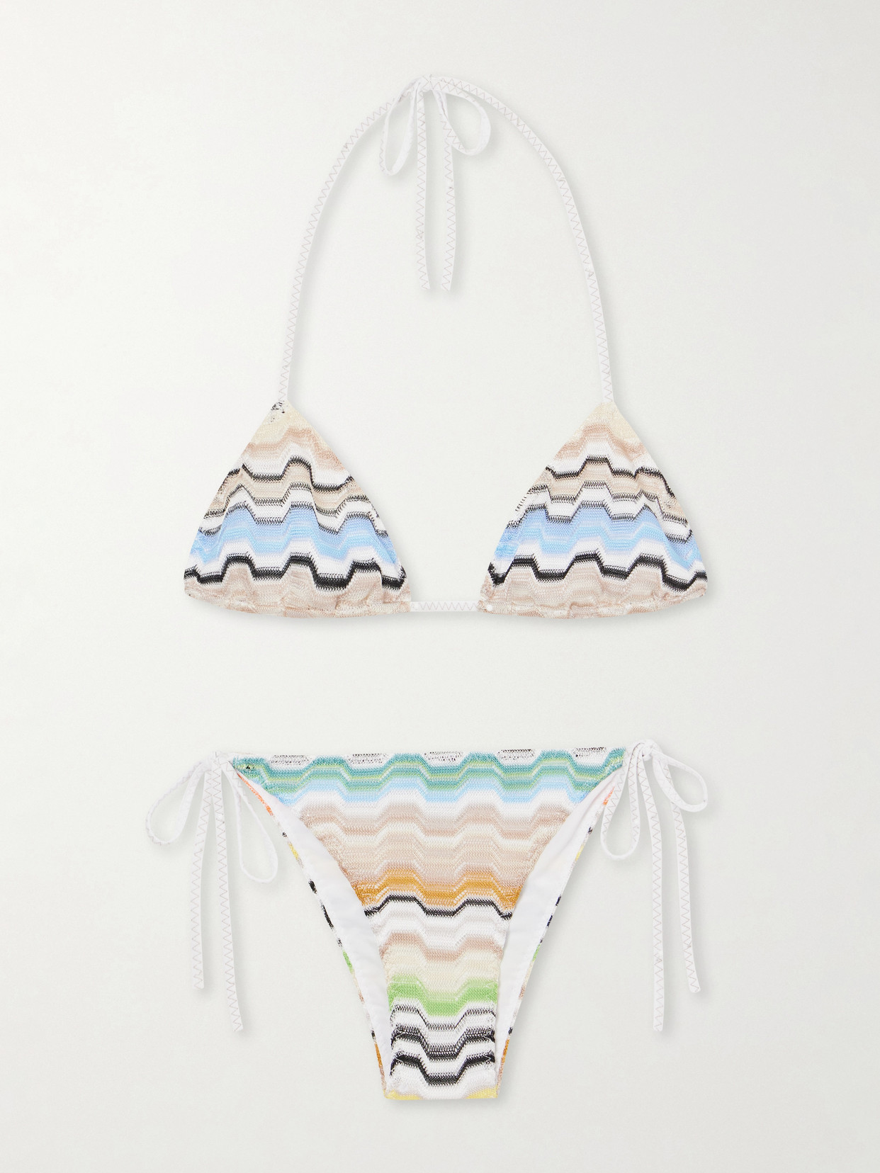 Missoni Mare Striped Metallic Crochet-knit Triangle Bikini In Multi