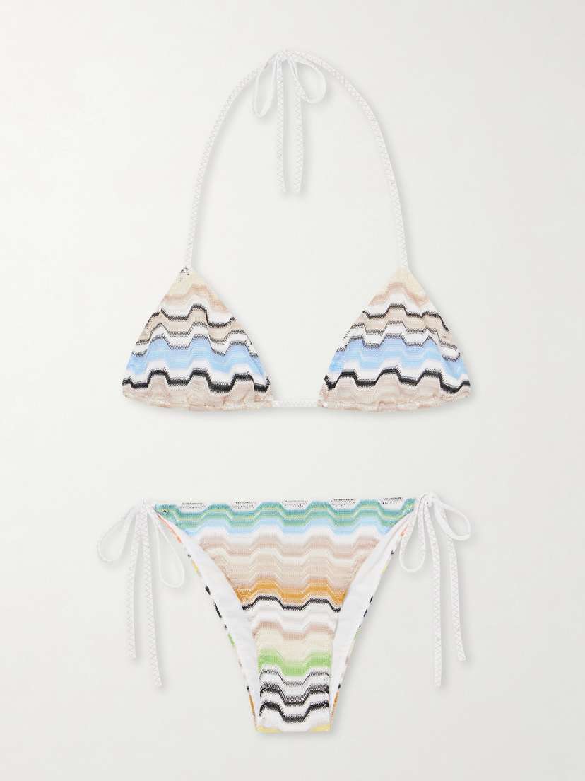 Missoni Mare Striped Metallic Crochet-knit Triangle Bikini