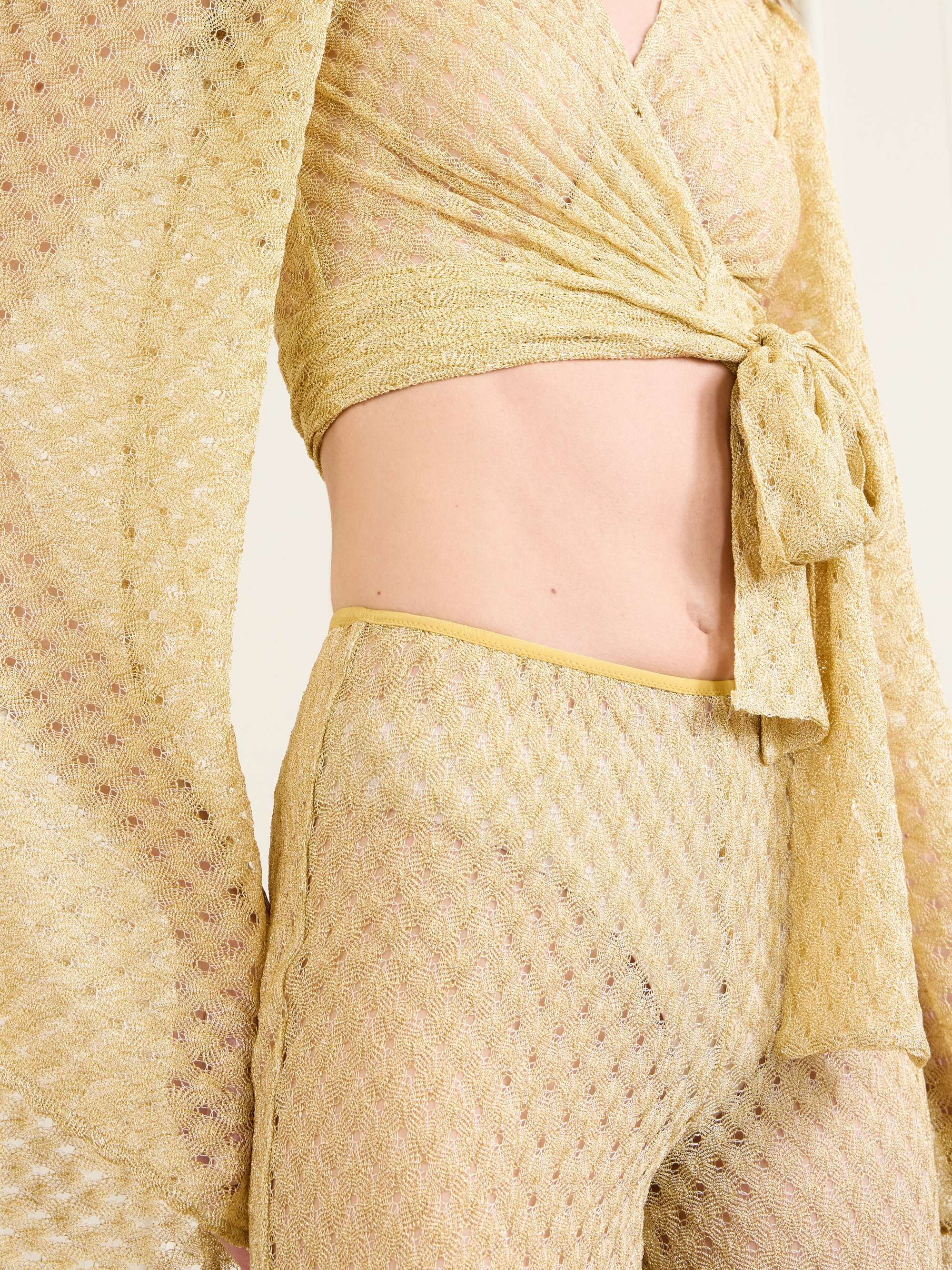 MISSONI Cropped metallic crochet-knitted wrap top | NET-A-PORTER