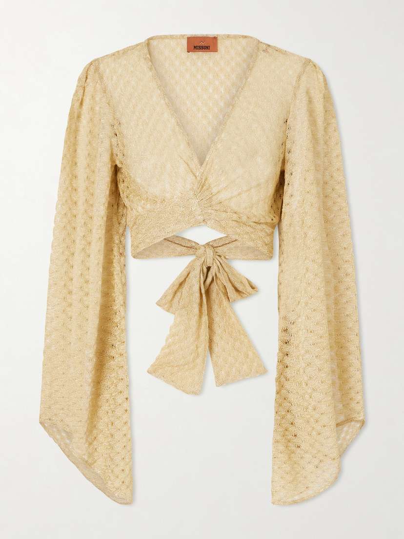 Missoni Cropped Metallic Crochet-knitted Wrap Top