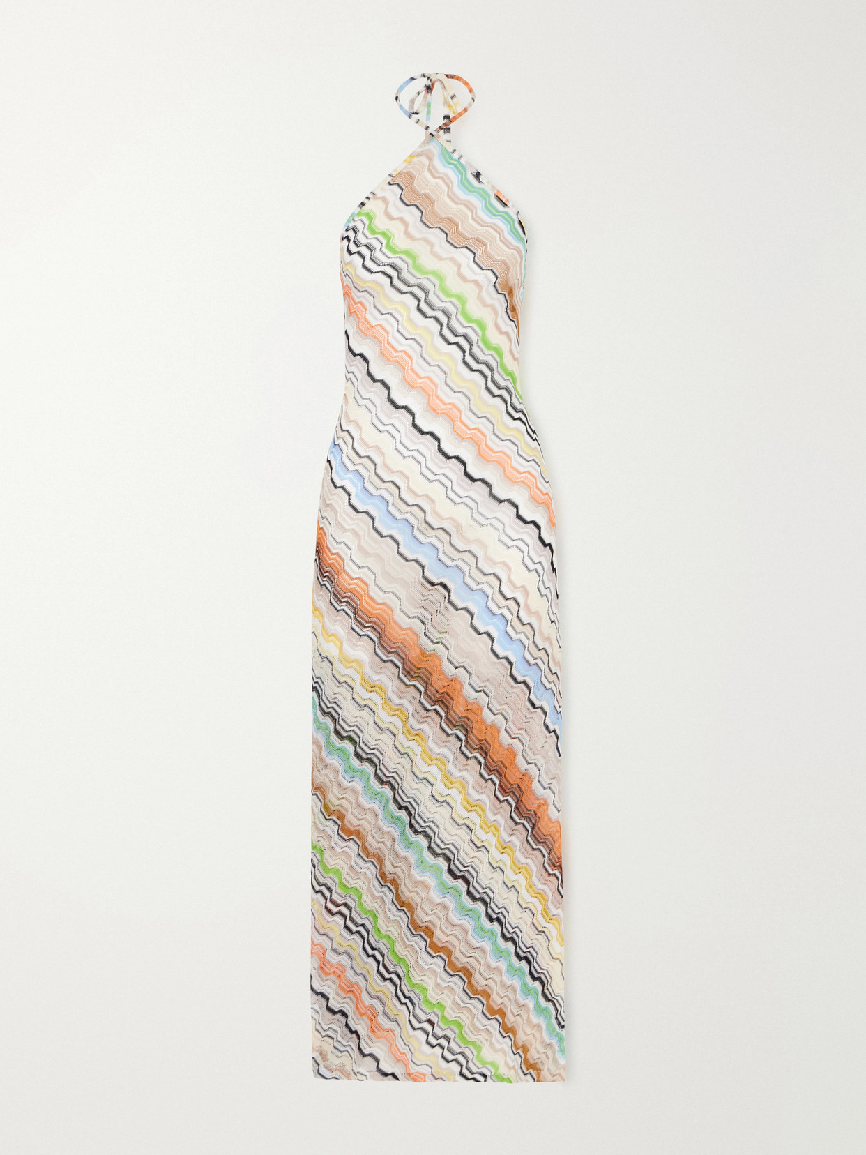 Missoni Striped Crochet-knit Halterneck Maxi Dress In Multi