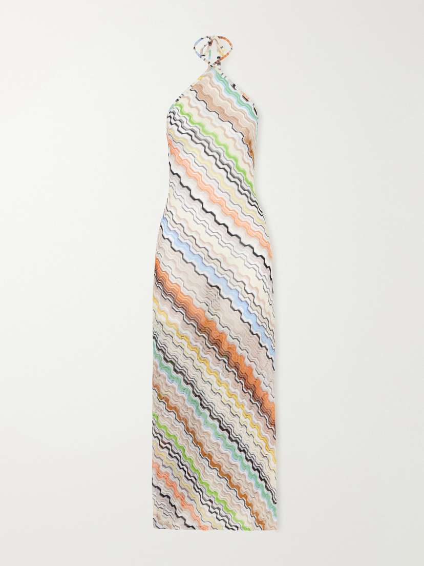 Missoni Striped Crochet-knit Halterneck Maxi Dress