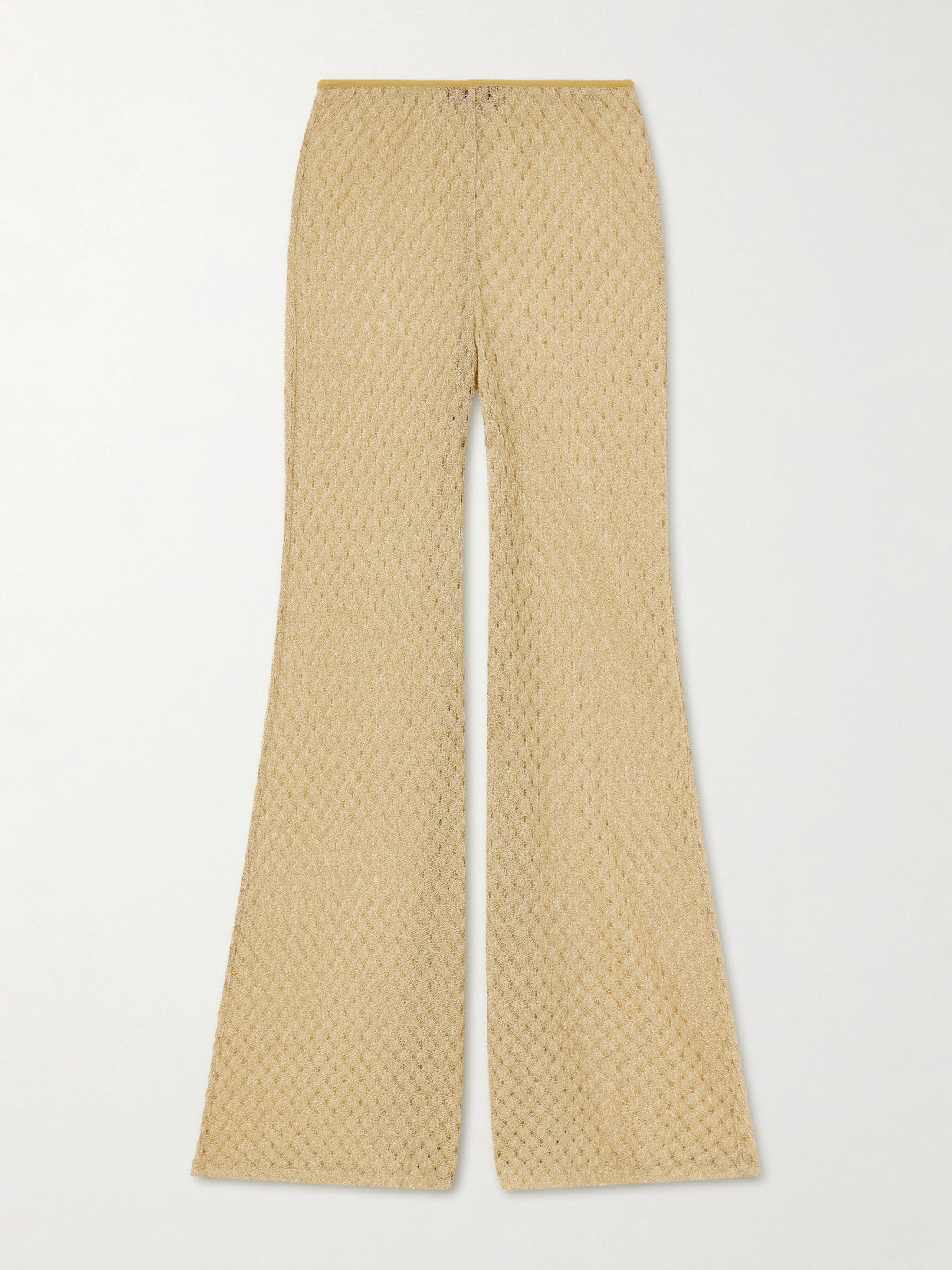 Missoni Metallic Crochet-knit Flared Pants In Gold