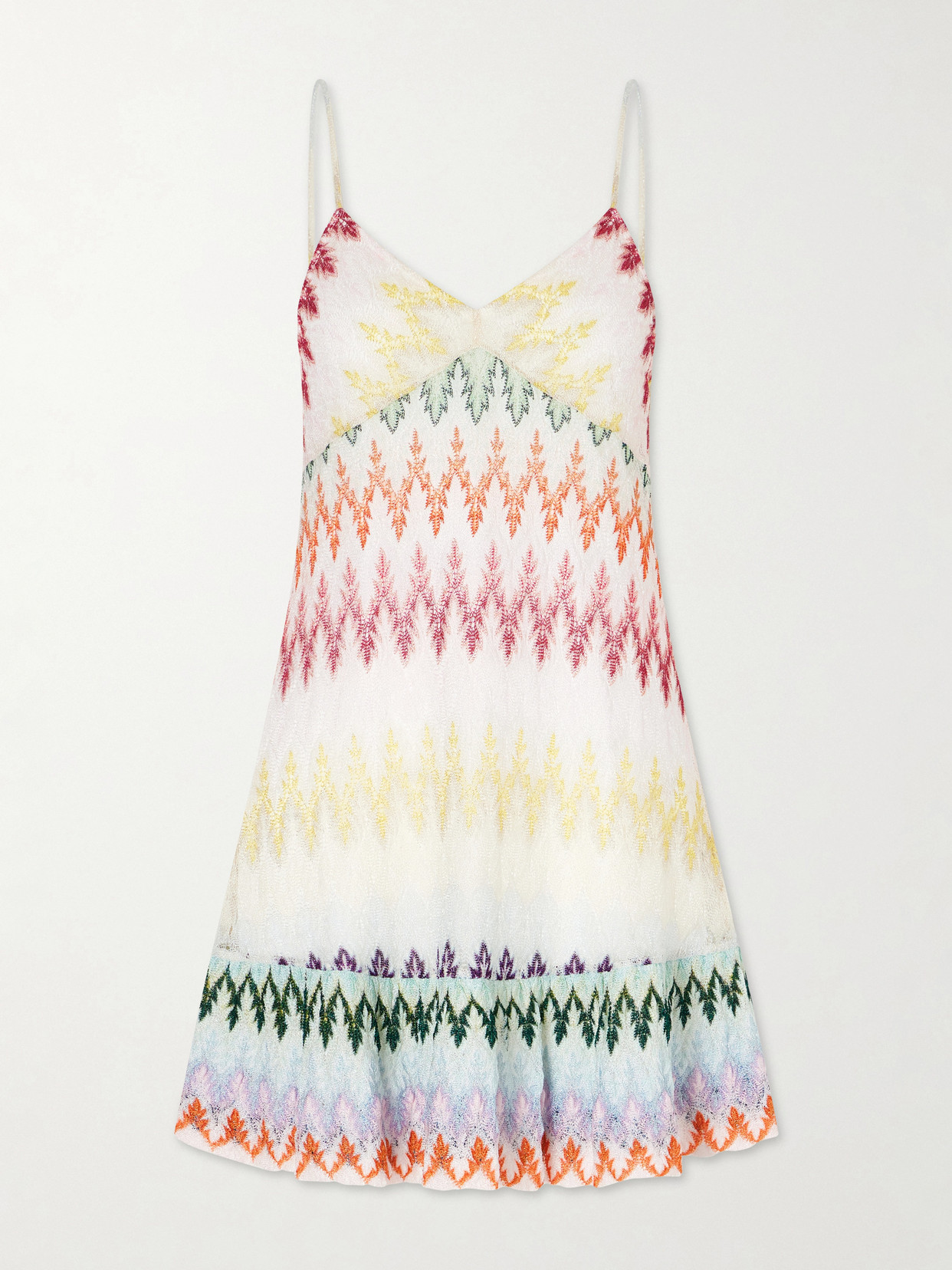 Missoni Scalloped Striped Metallic Crochet-knit Mini Dress In Multi