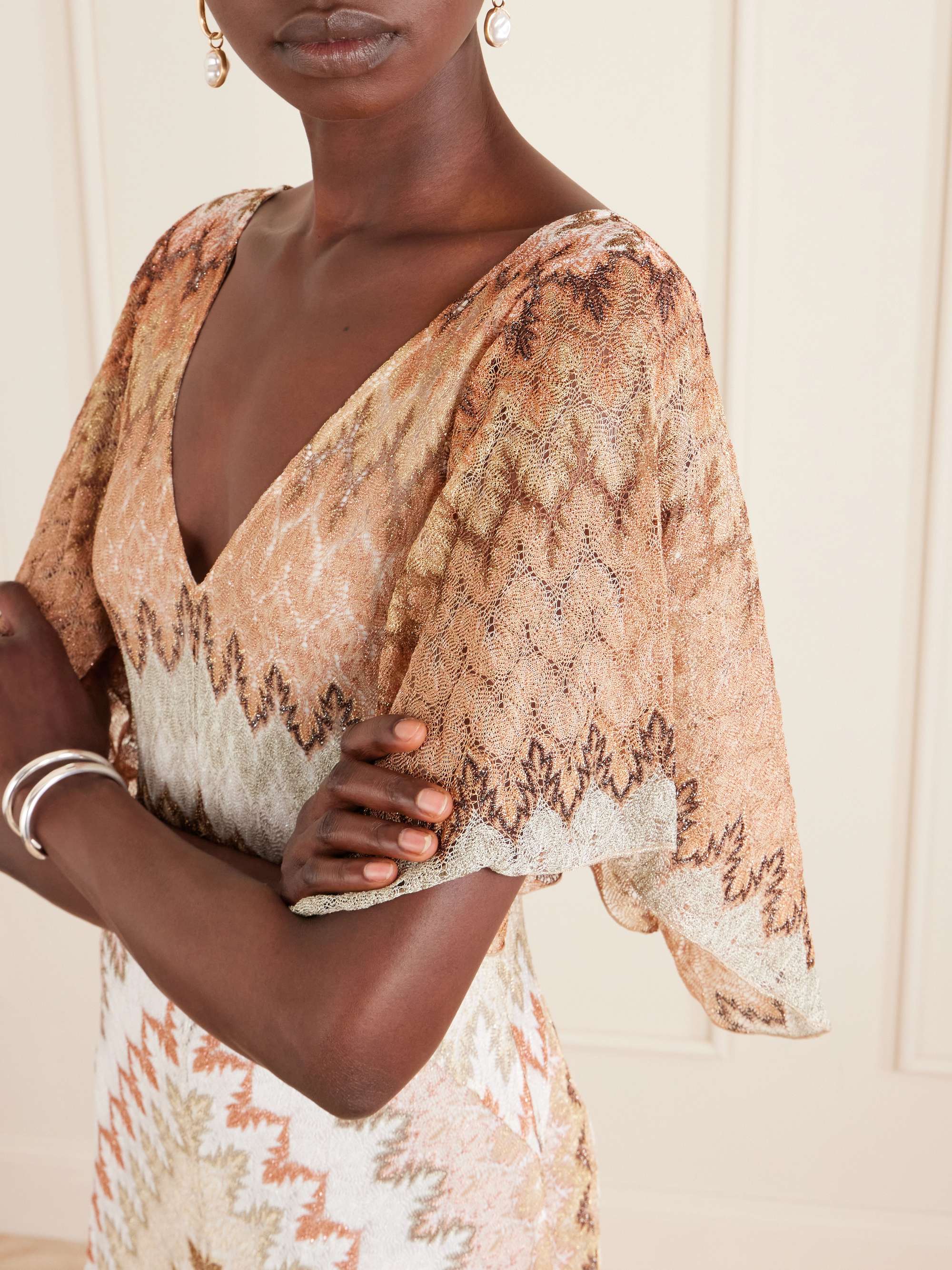 MISSONI Striped metallic crochet-knit midi dress | NET-A-PORTER