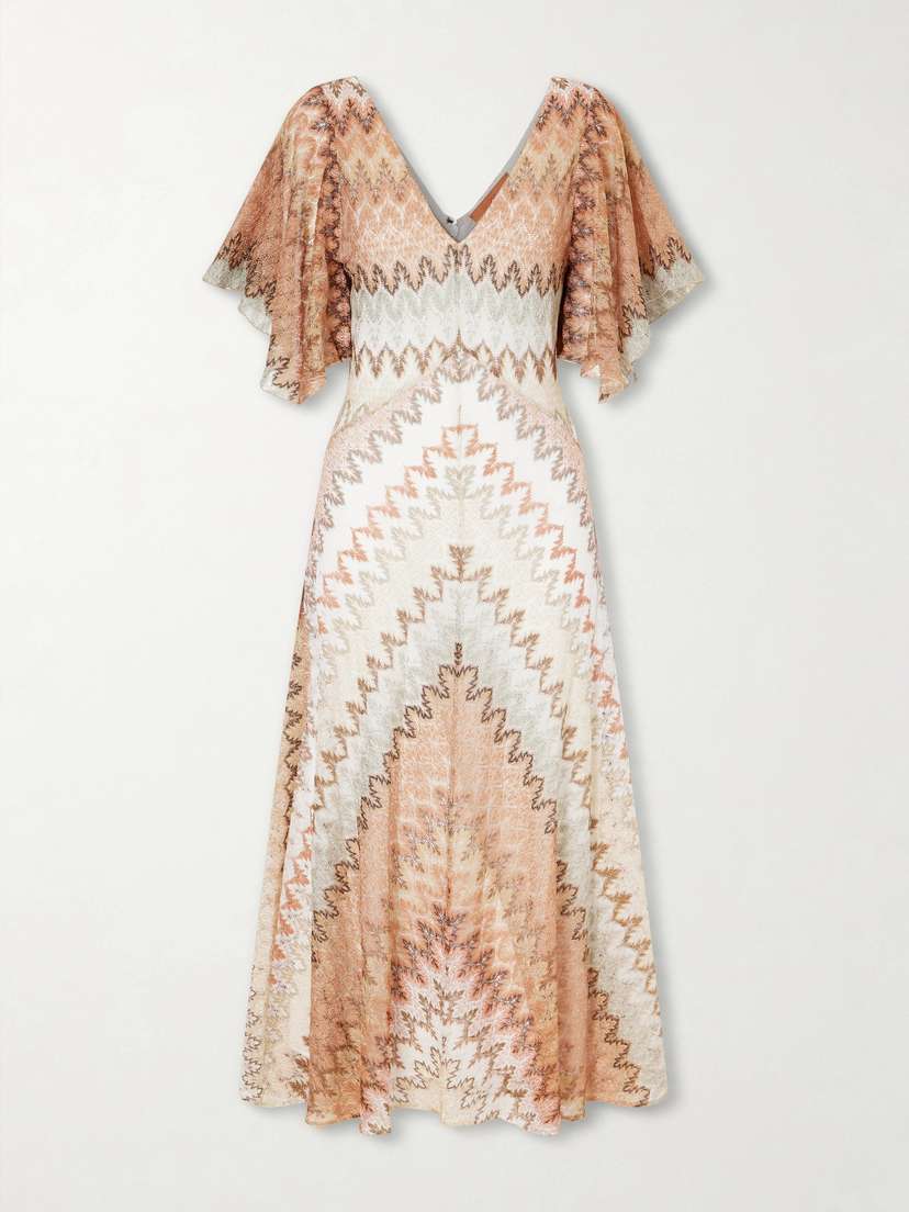 Missoni Striped Metallic Crochet-knit Midi Dress