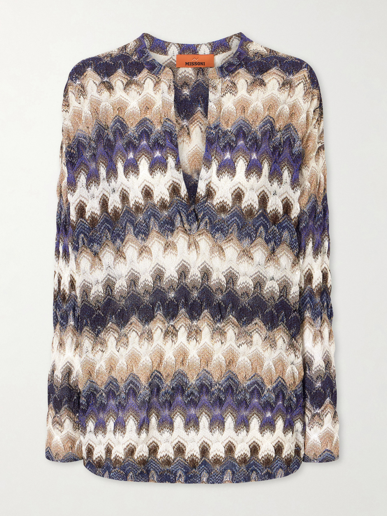 Missoni Metallic Crochet-knit Blouse In Blue