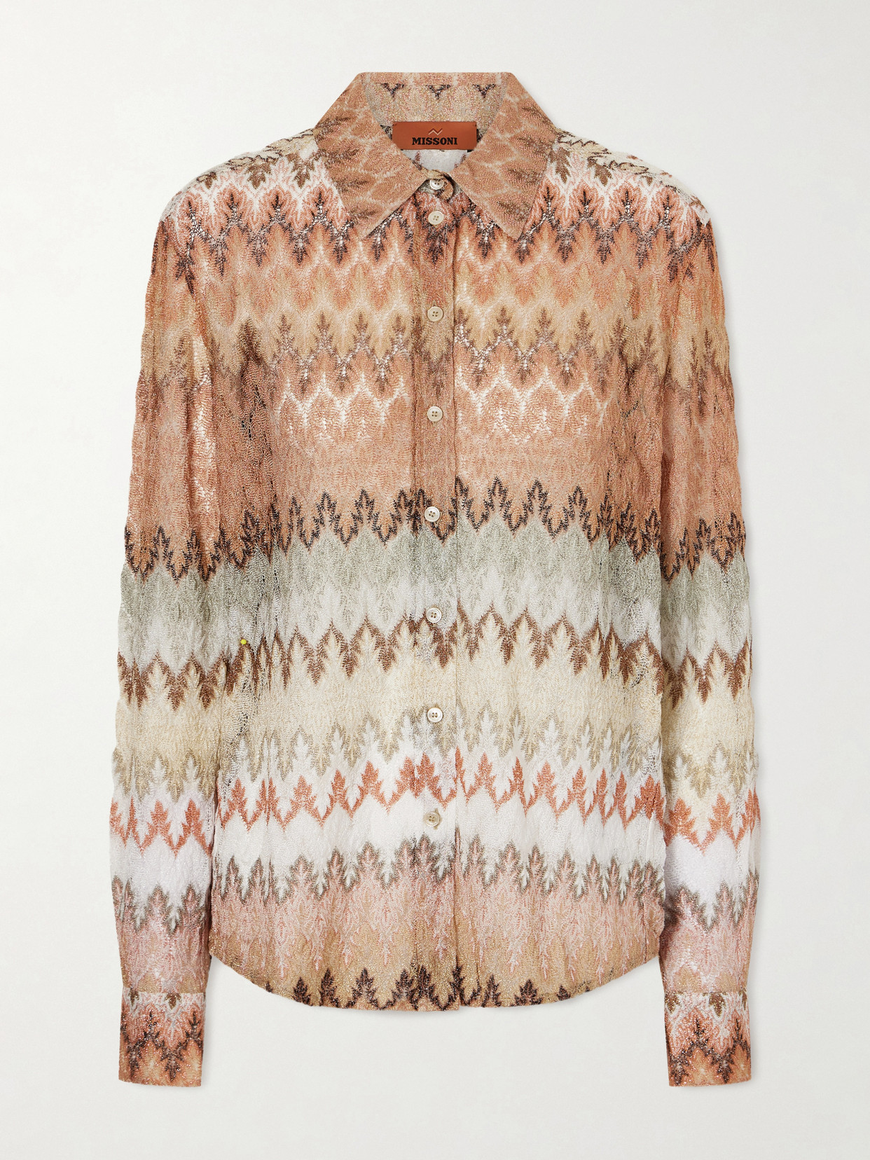 Missoni Striped Metallic Crochet-knit Shirt In Brown