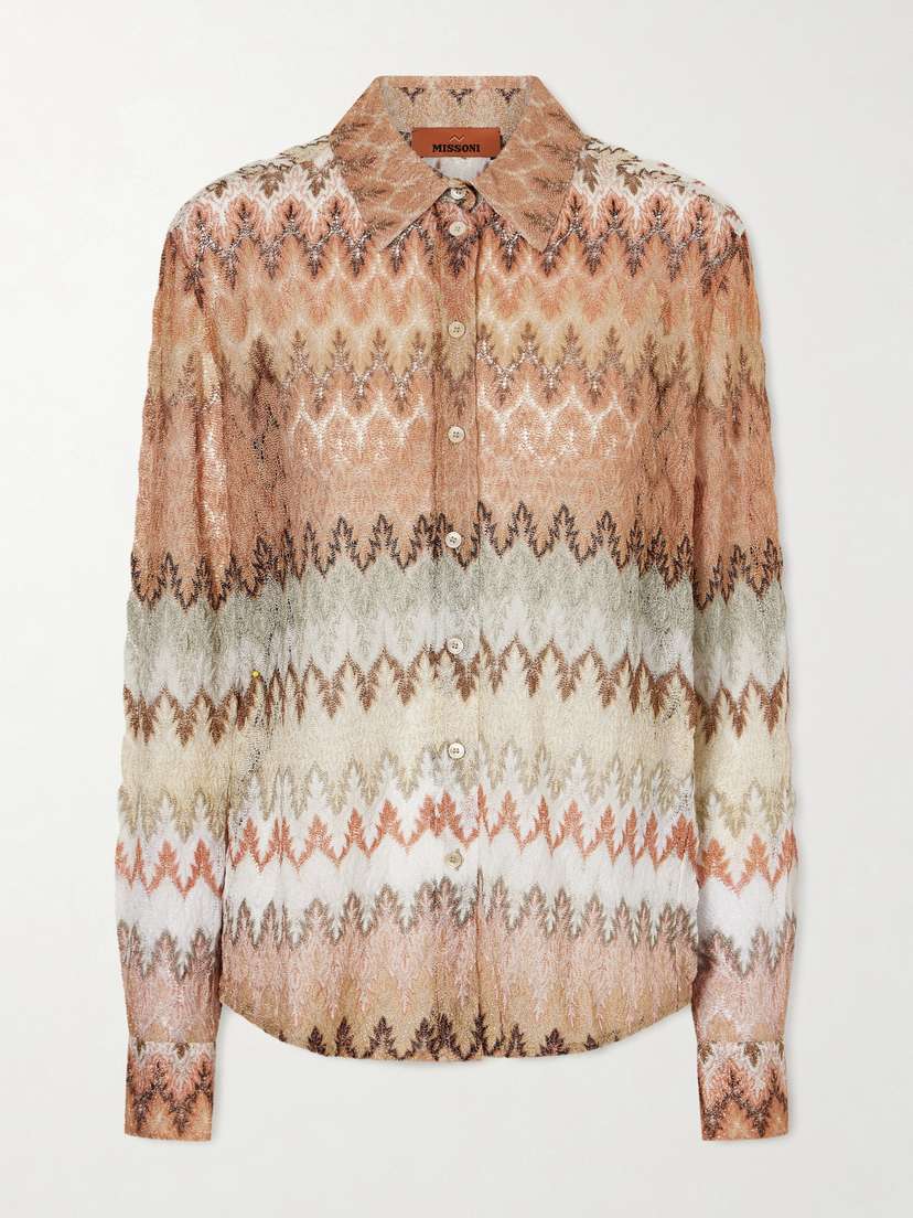 Missoni Striped Metallic Crochet-knit Shirt