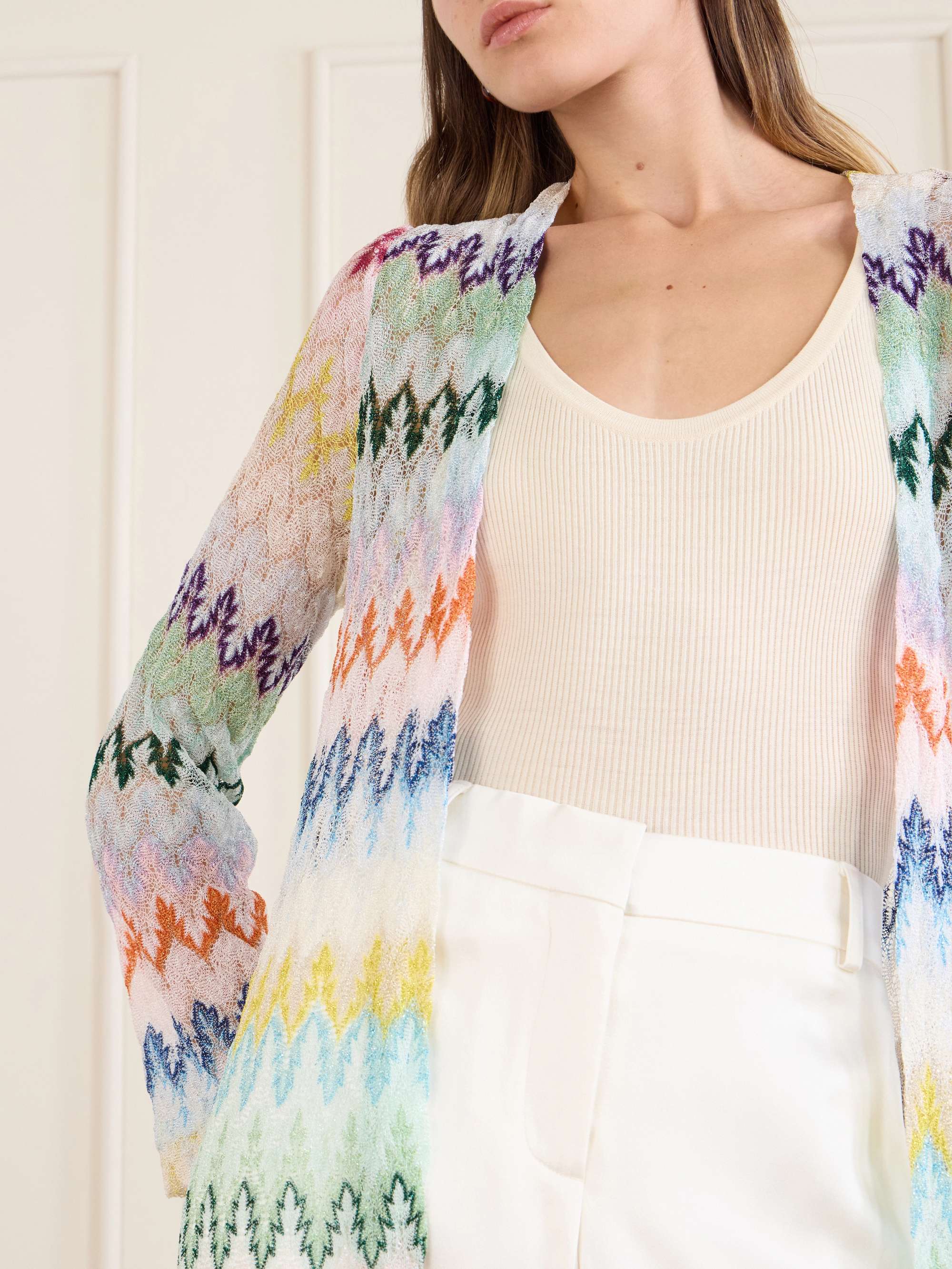 MISSONI Striped metallic crochet-knit cardigan | NET-A-PORTER