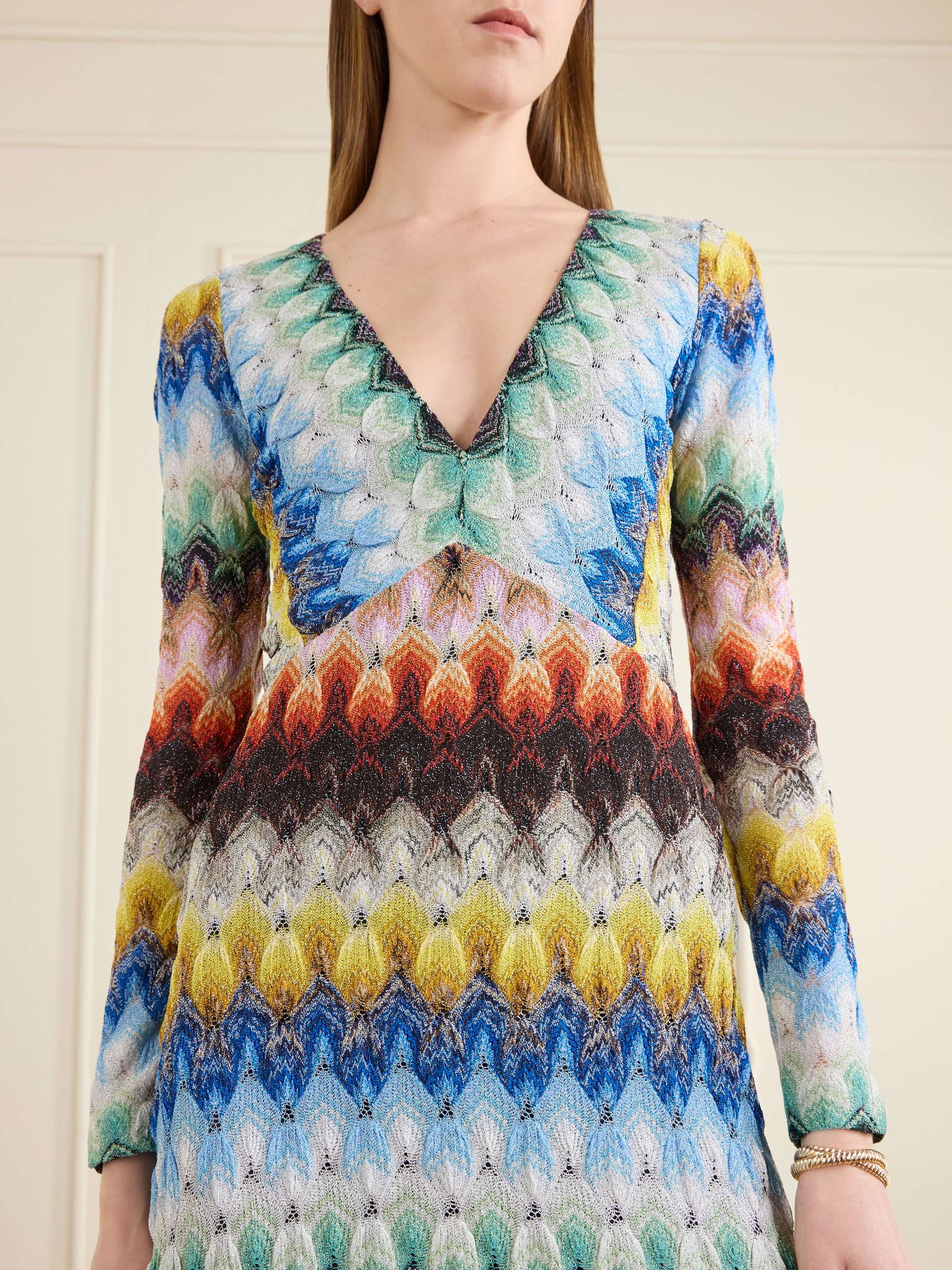 MISSONI ニットロングスカート マルチカラー 波柄 総柄44 中古・古着通販】MISSONI (ミッソーニ) ロングスカート マルチカラー