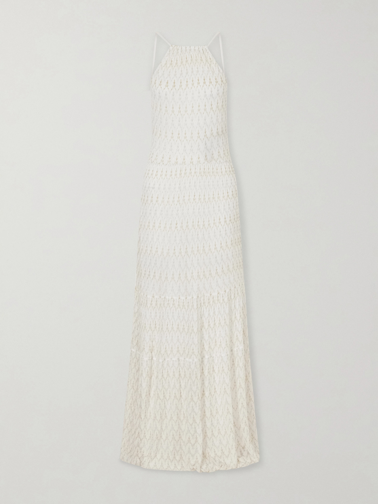 Missoni Metallic Crochet-knit Halterneck Maxi Dress In White